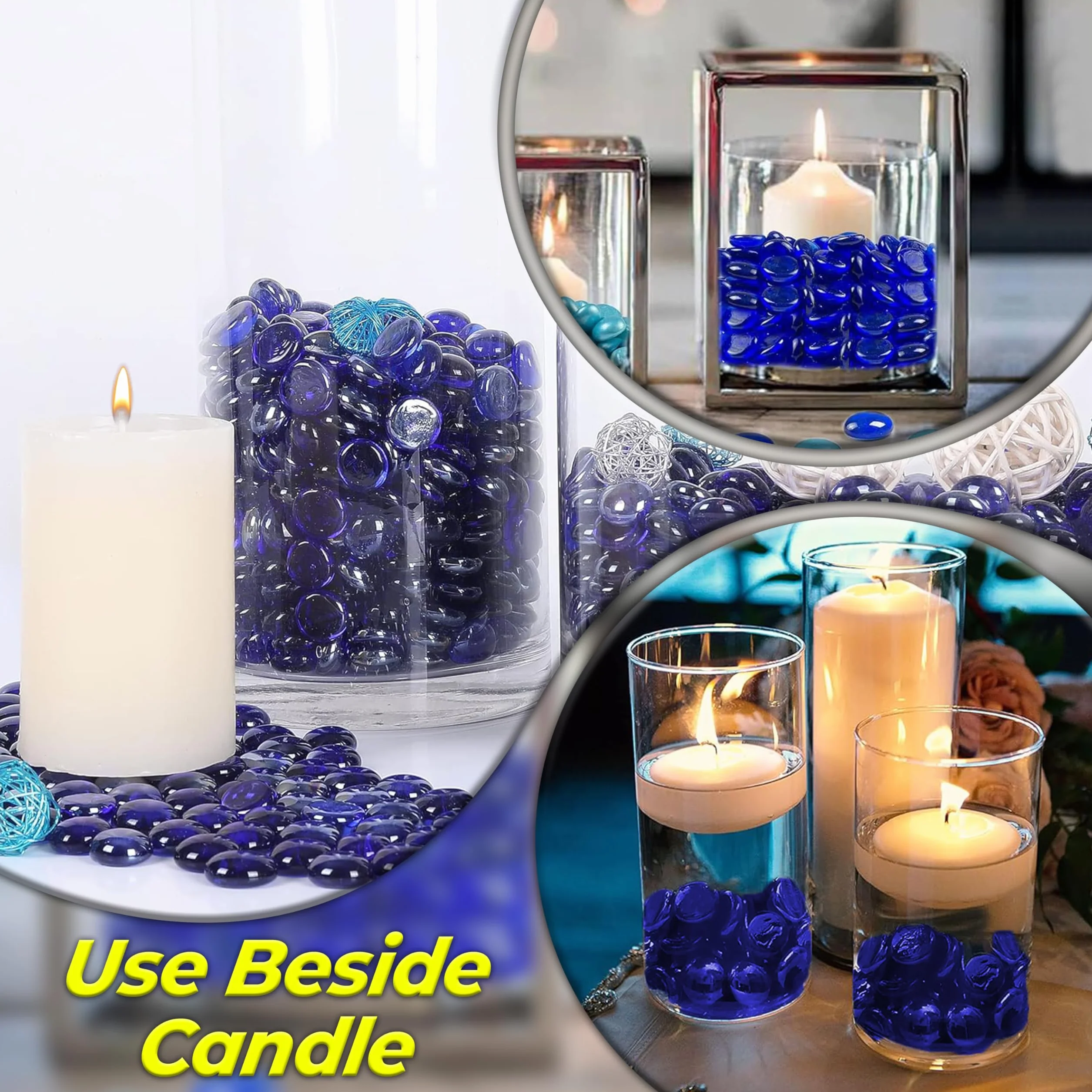 Galets en verre plat bleu 1LB ARSUK pour vase remplissage aquarium décoration