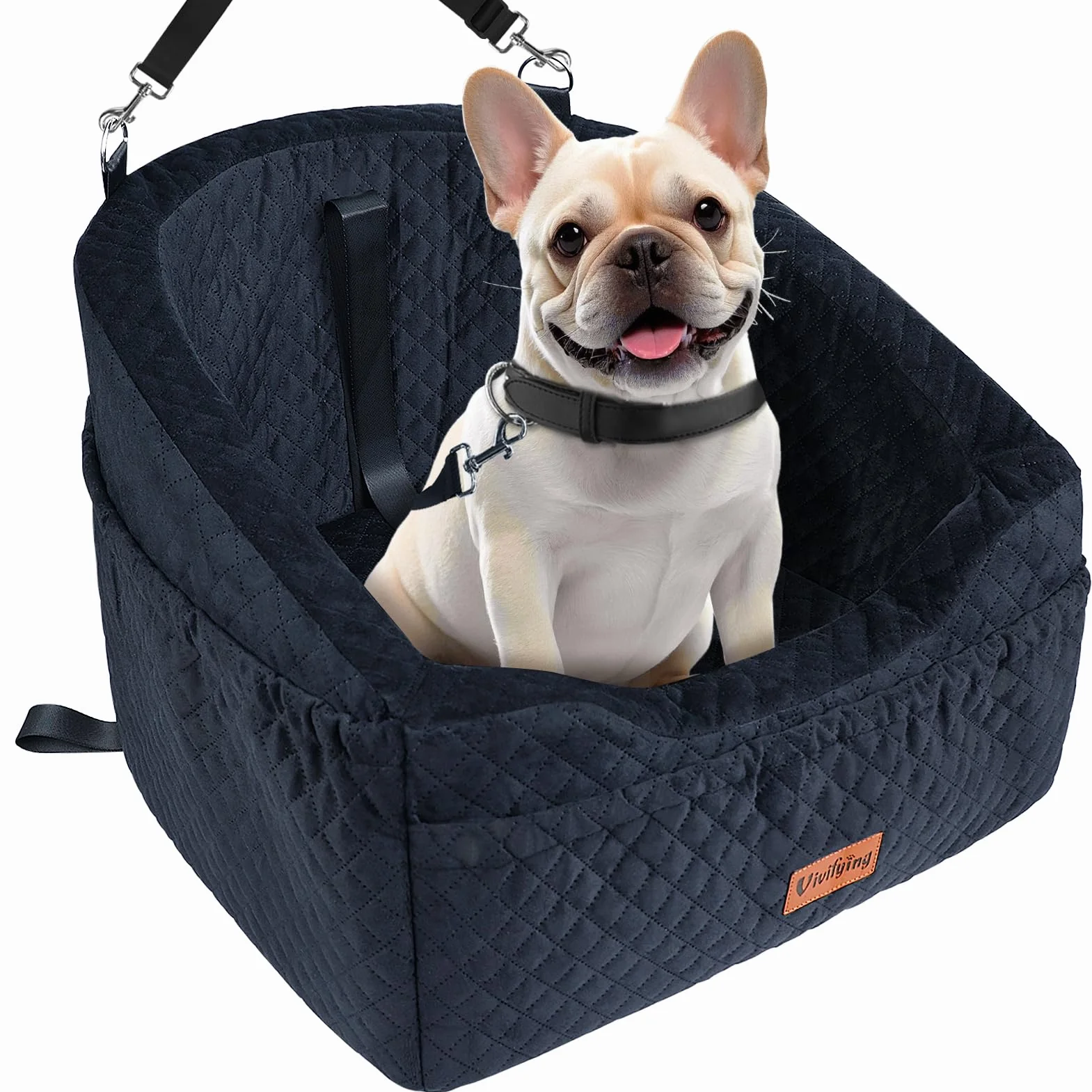 Siège Auto pour Petit Chien Rehausseur Amovible Lavable jusqu'à 11,3 kg Lit de Voyage avec Rangement Ceinture de Sécurité Noir