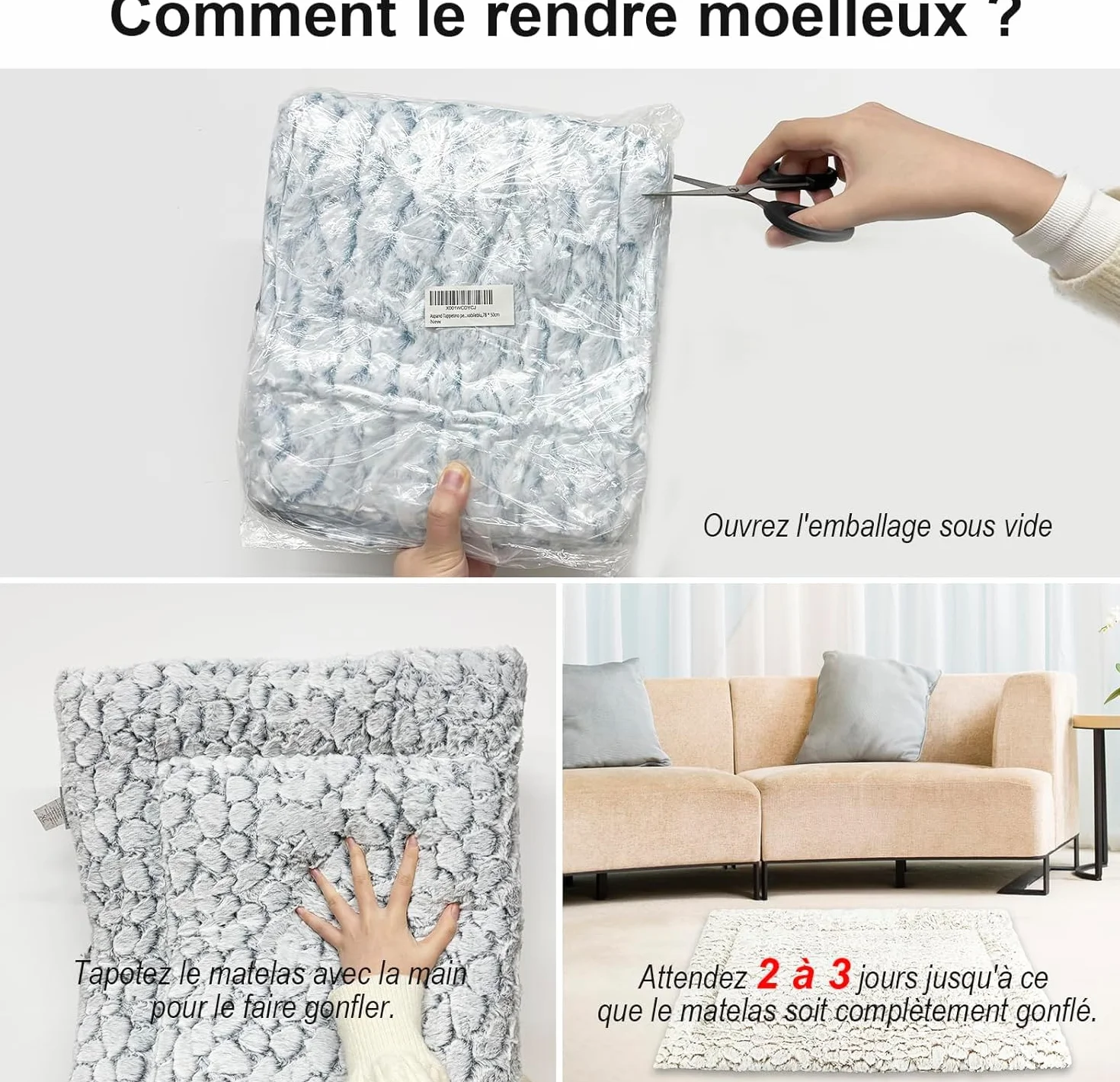 Tapis Chien Court en Peluche pour Chiens de Moyen Taille, Matelas Chien, 94 x 61 cm, Bleu