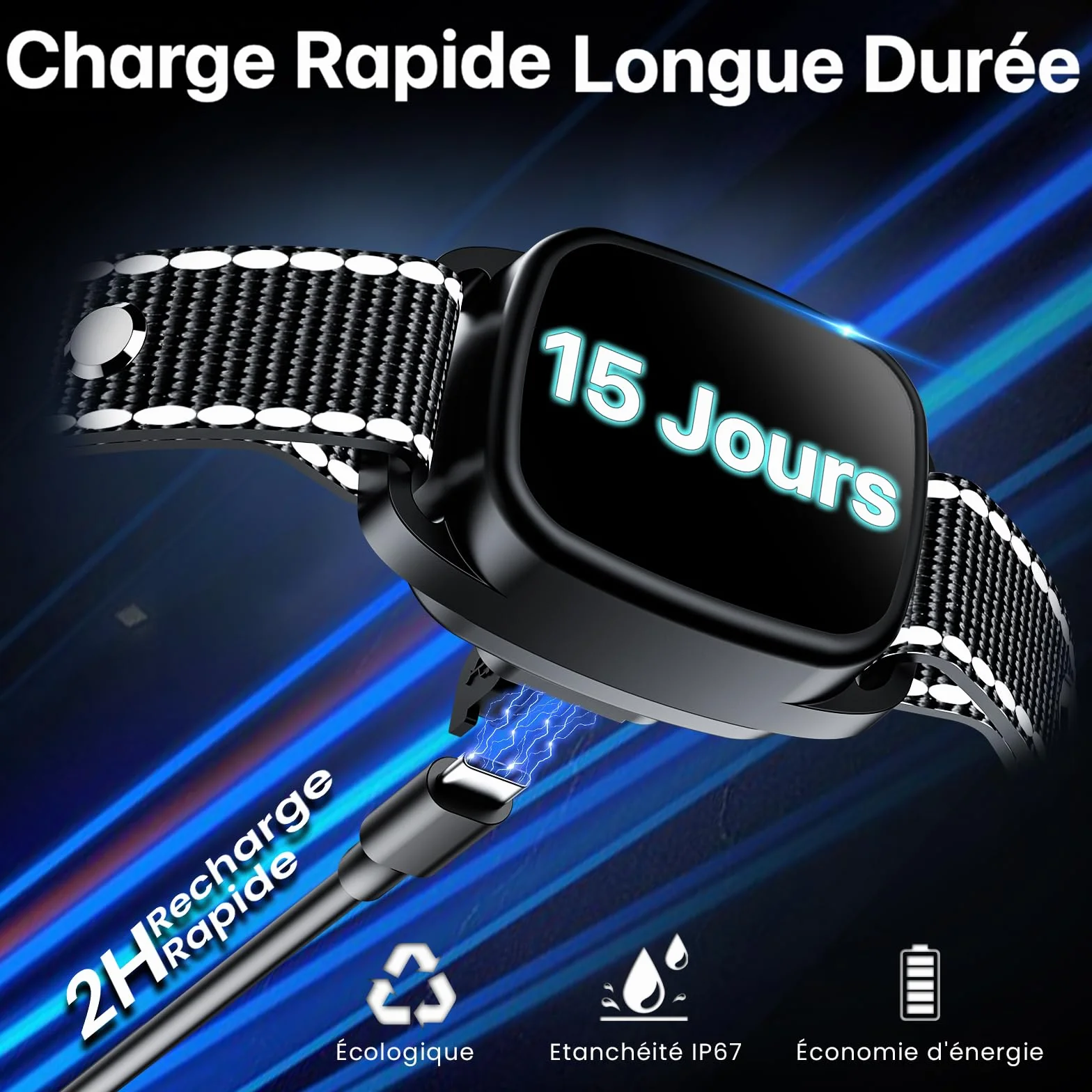 Collier Anti Aboiement Chien IP67 Rechargeable Son Vibration Forte Détection Intelligente Noir