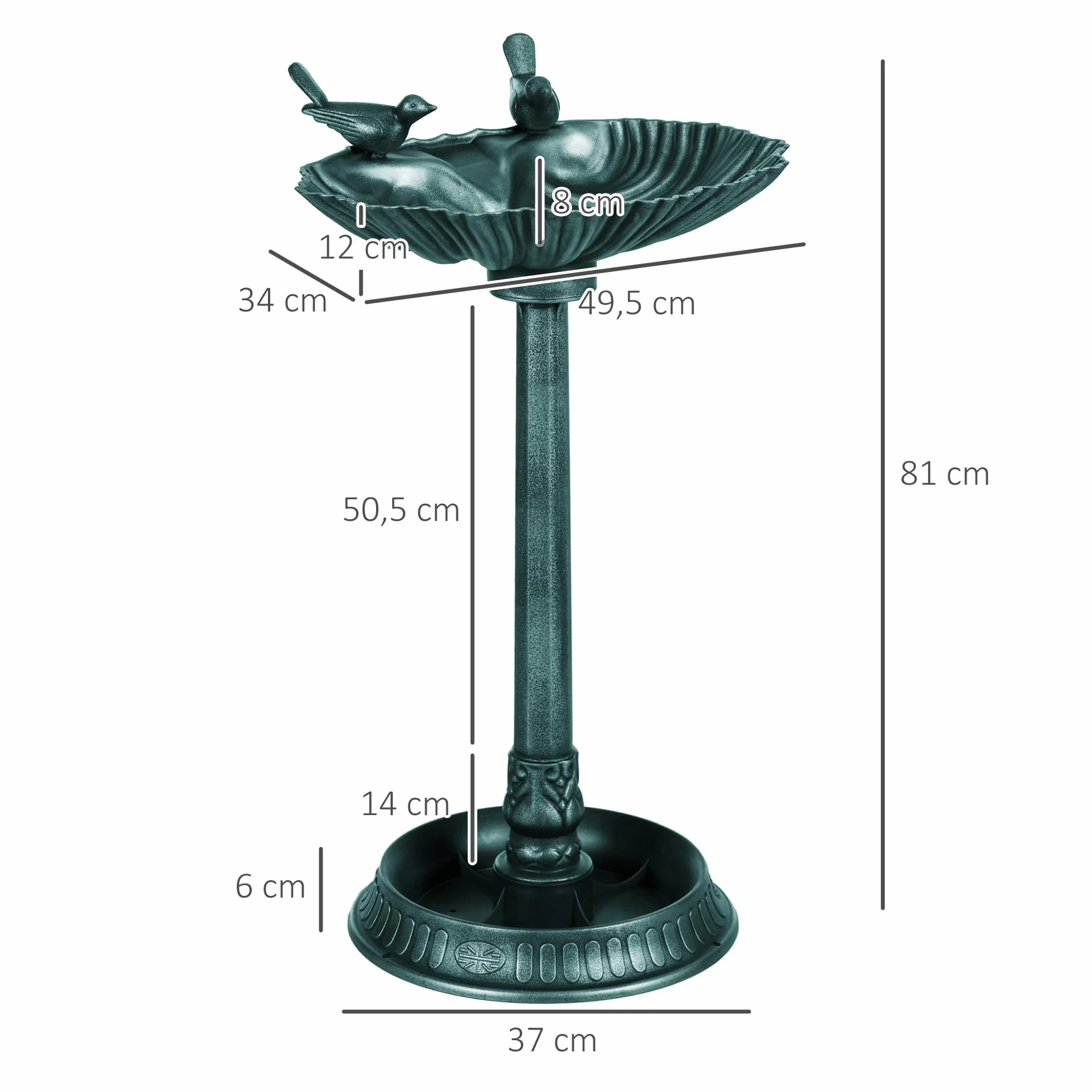 Outsunny Bain d'oiseaux Antique 81 cm avec Base de jardinière, Mangeoire, Bassin sur Pied, Style Vintage, Bronze Vert