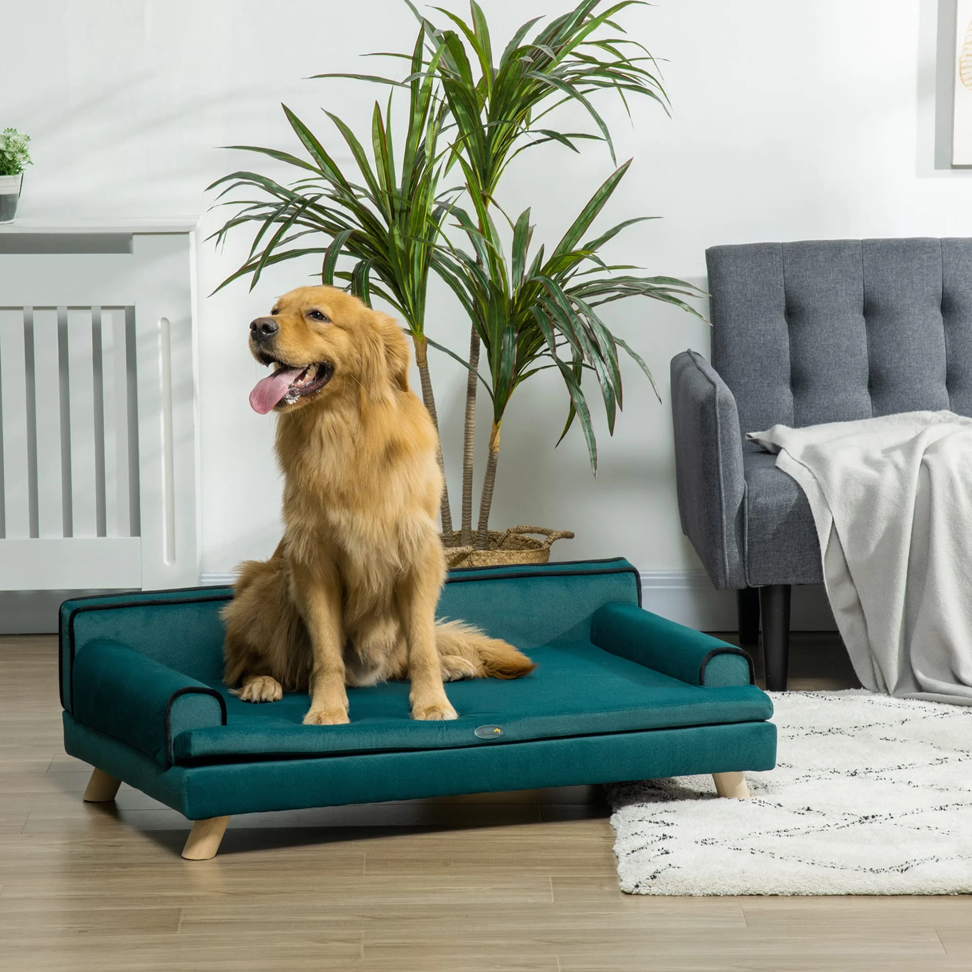 PawHut Canapé pour Chien Chat Design scandinave 100 x 62 x 32 cm Bleu Canard
