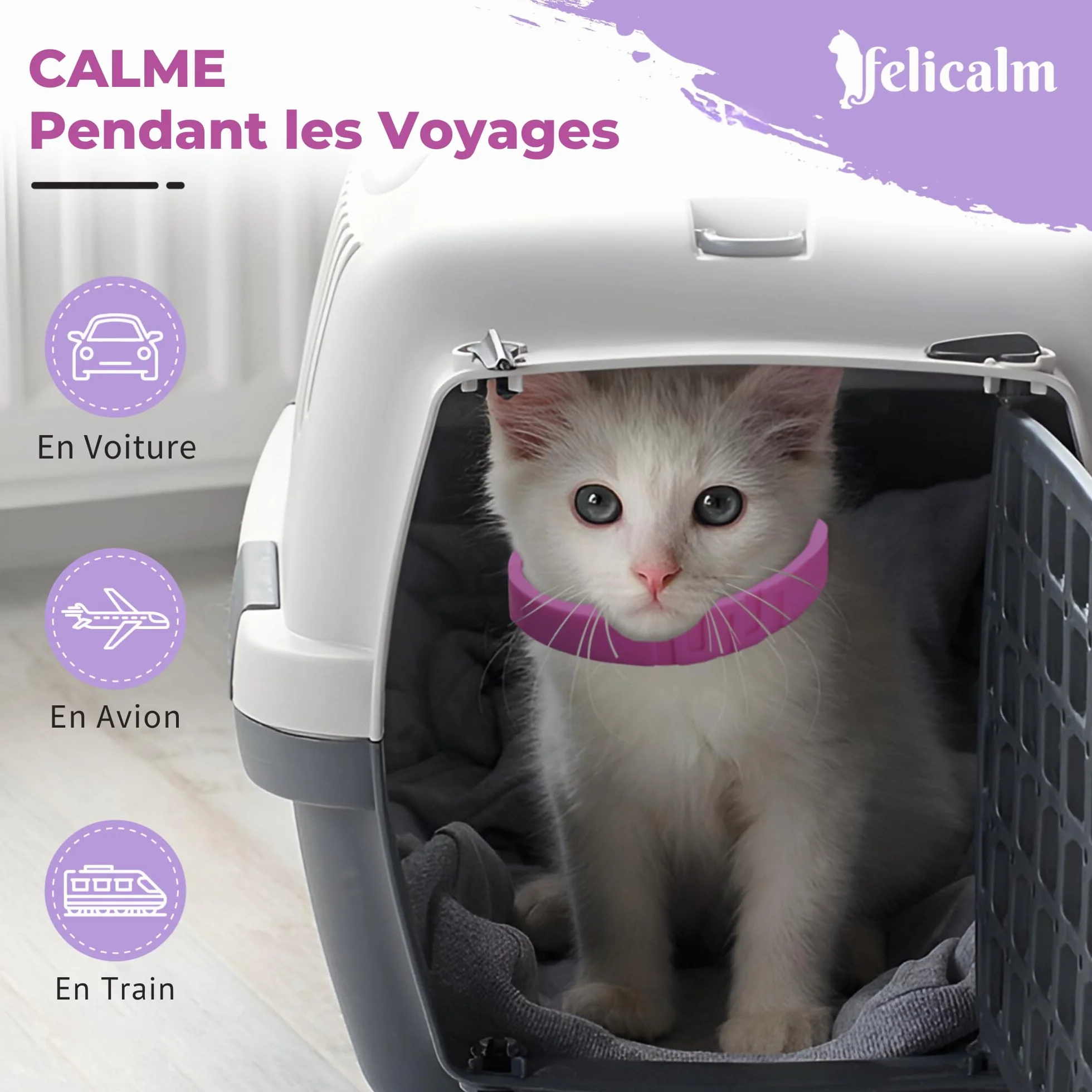 Félicalm Paris Colliers Anti-Stress Chat Chaton 2 Pièces 60 Jours Valériane Phéromone Camomille Lavande