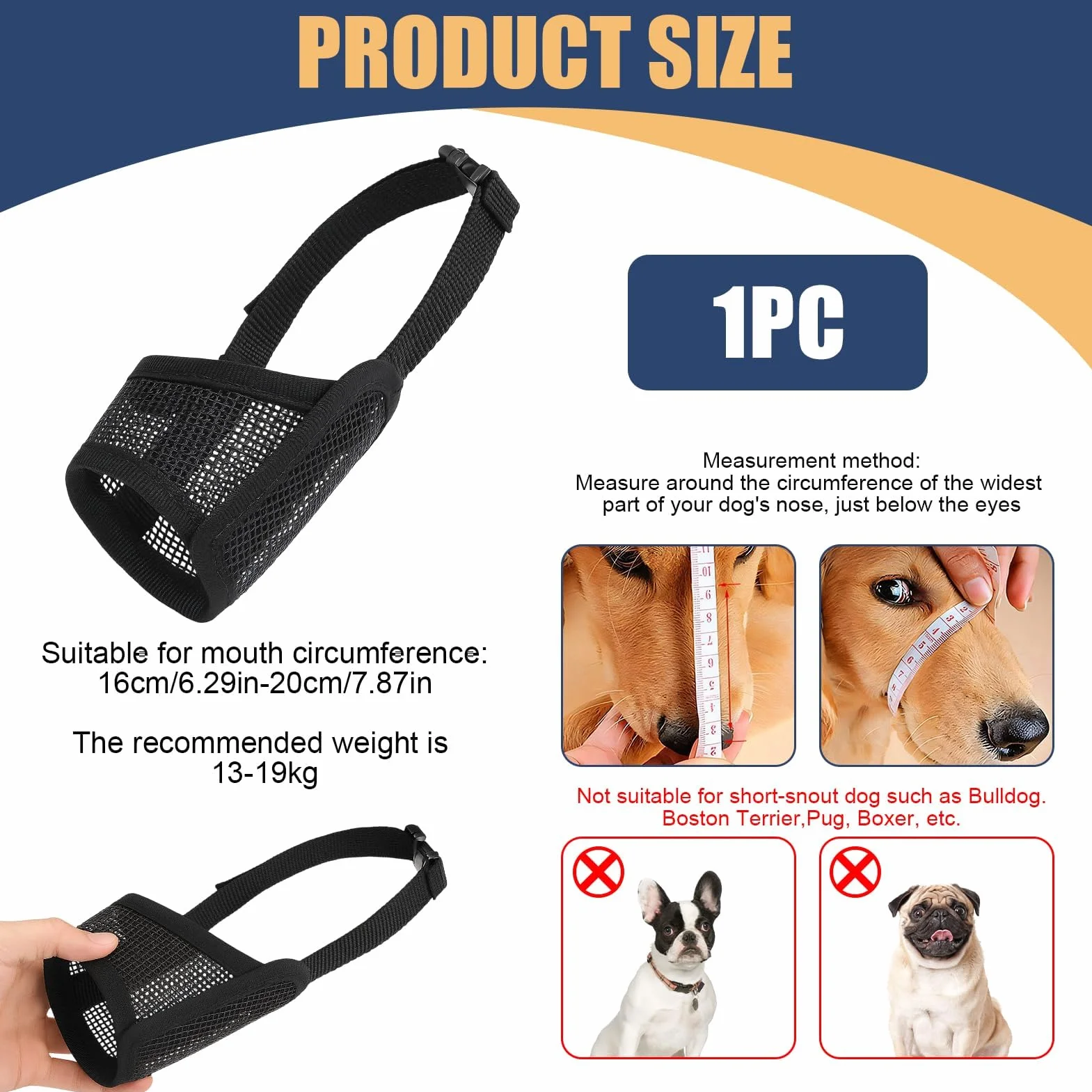 Muselière pour Chien Muselière Souple Réglable avec Sangles Velcro Museliere Anti Aboiement Morsure pour Petits et Moyens Chiens Jack Russell Terrier Corgi Shiba Inu (Noir,16-20cm)
