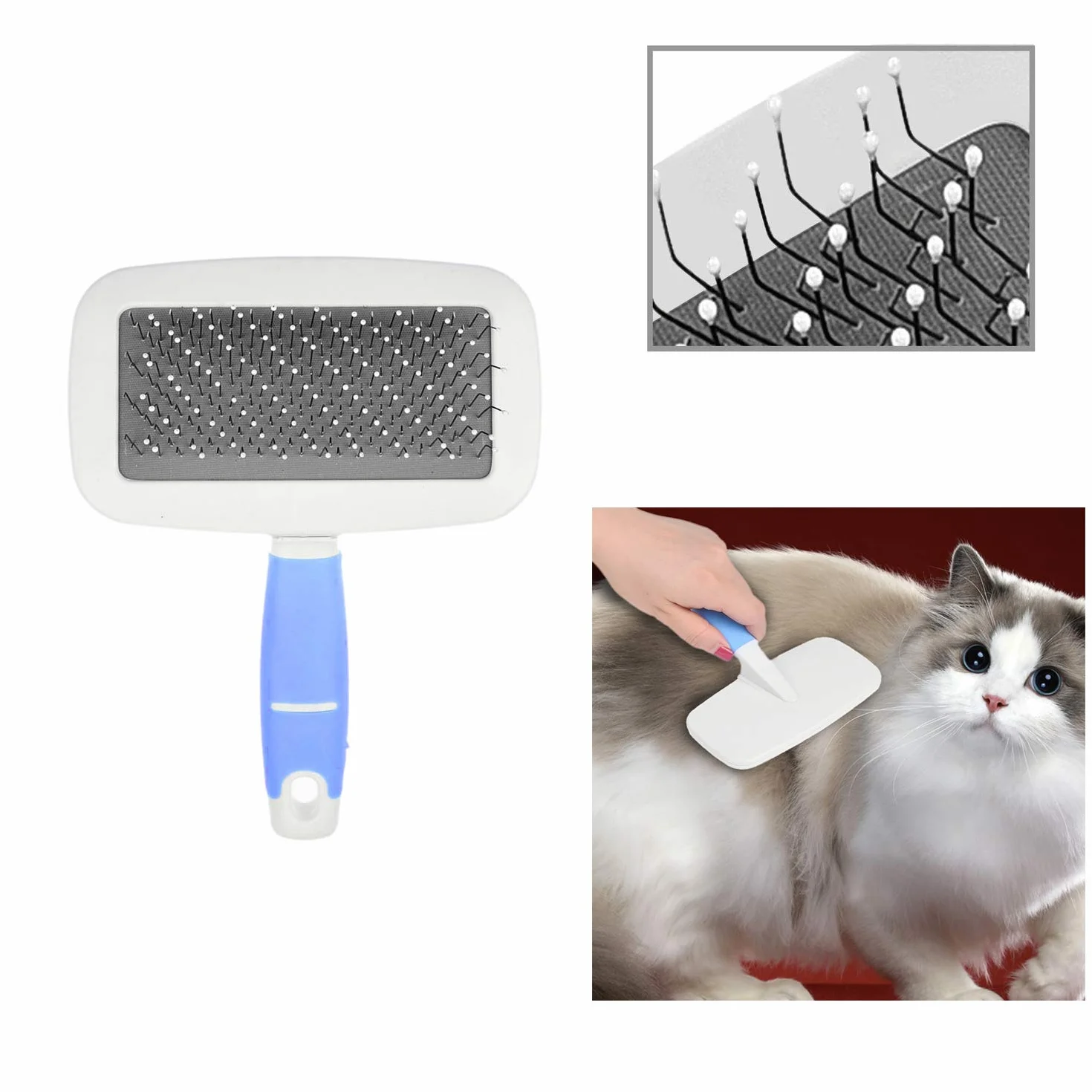 Eco-Fused Kit de brosse pour chats Auto-toiletteur Brosse Lissante Bleue Gant de toilettage