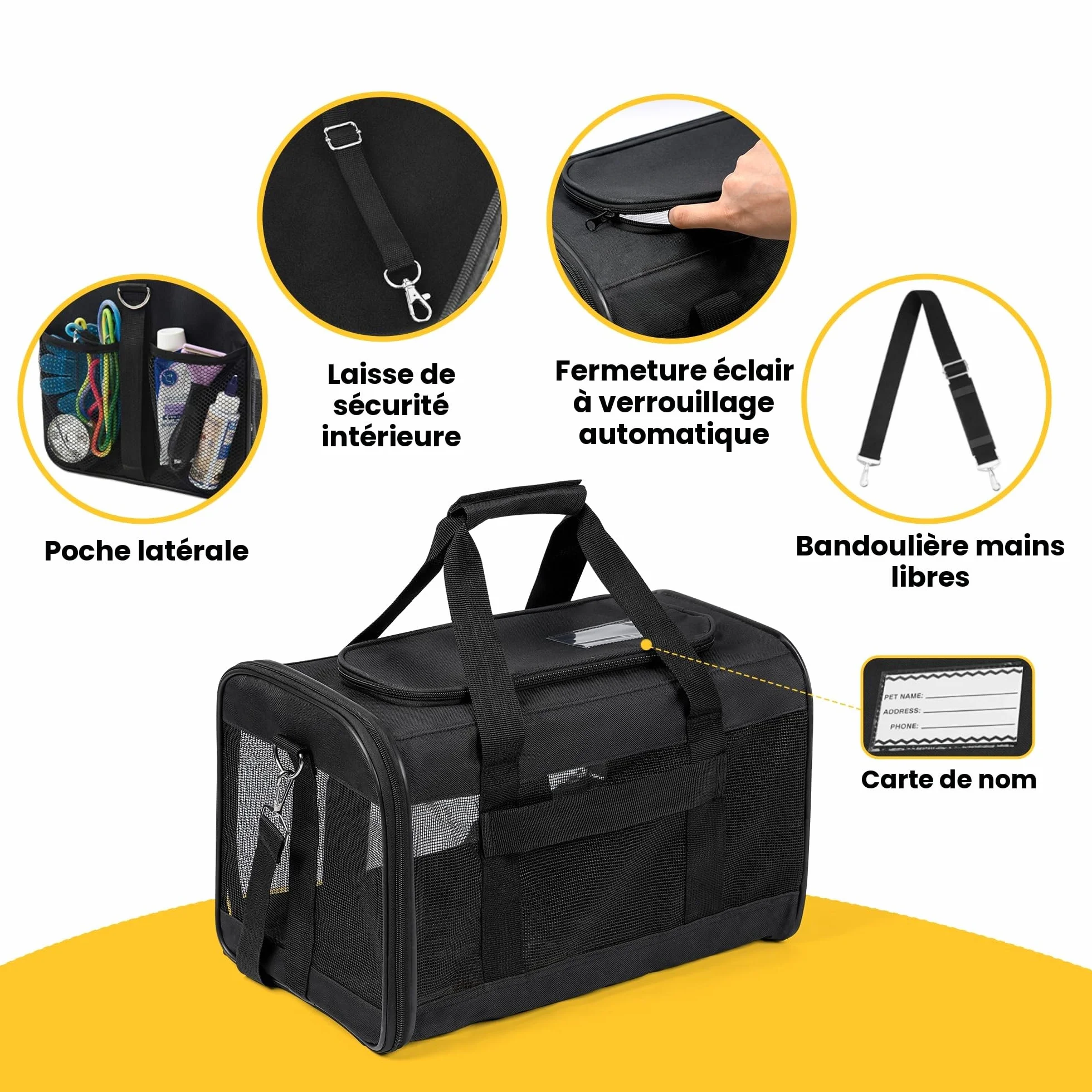 Conlun Porte-Chat Approuvé Transport Chien Souple Laisse intérieure Sac Voyage Pliable Noir M