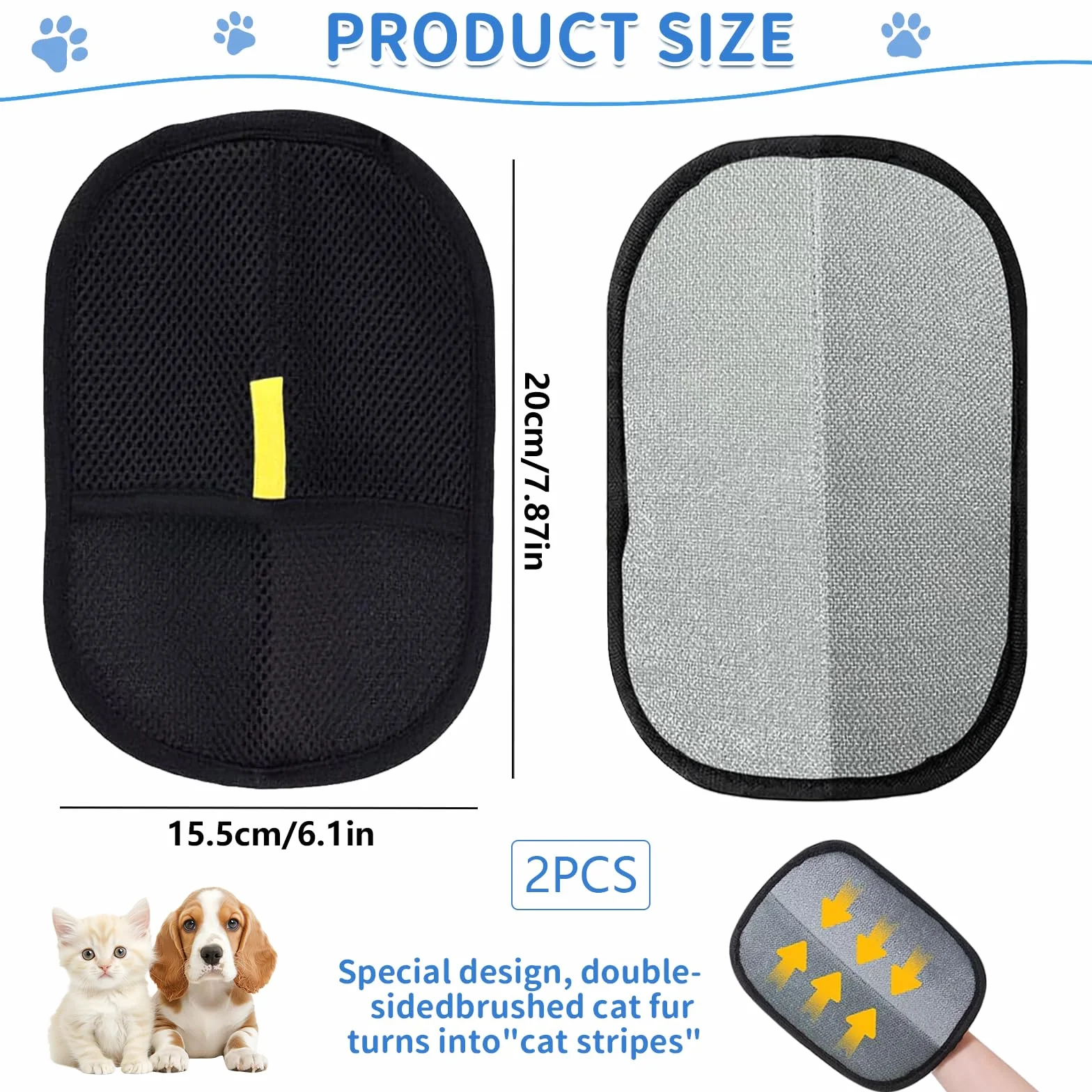 Gants d'épilation d'animaux électrostatiques, Brosse Anti Poils, Gant enlever Poil Chat, 2 Pièces