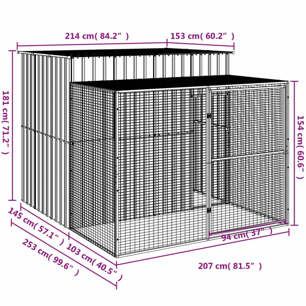 vidaXL Niche pour Chien avec Cour Anthracite 214x253x181 cm