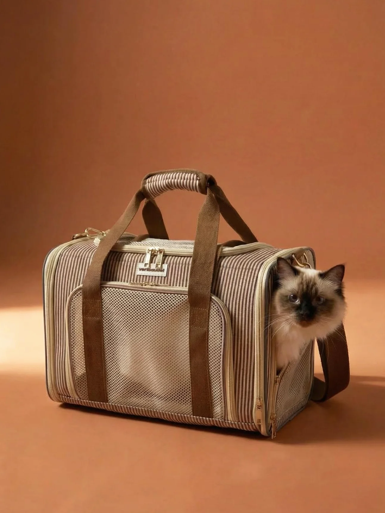 VERTBAUDET Sac à Dos Transport Animal rayé Beige