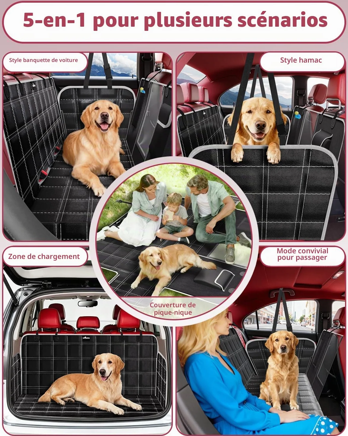 Protection Voiture Chien Siege Arriere Imperméable Antidérapante Housse Voiture Chien avec Fenêtre en Filet Protege Siege Voiture Chien, Convient à la Plupart des Voitures SUV et Camions