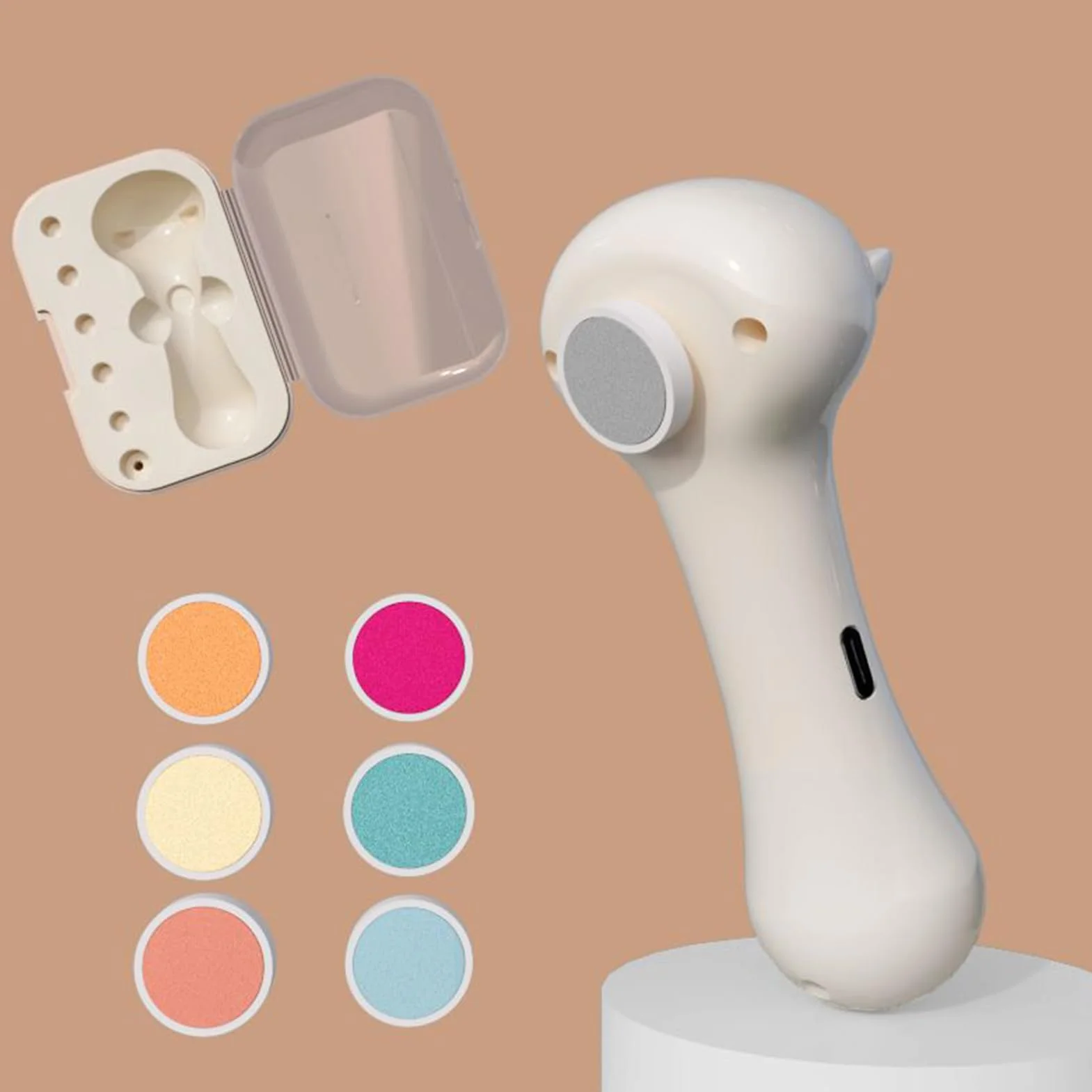 Pet Nail Grinder 10.8x4.2x3cm ABS PC Claw Cutter 6 Replacement Heads Type-C Charging for Dog Cat
