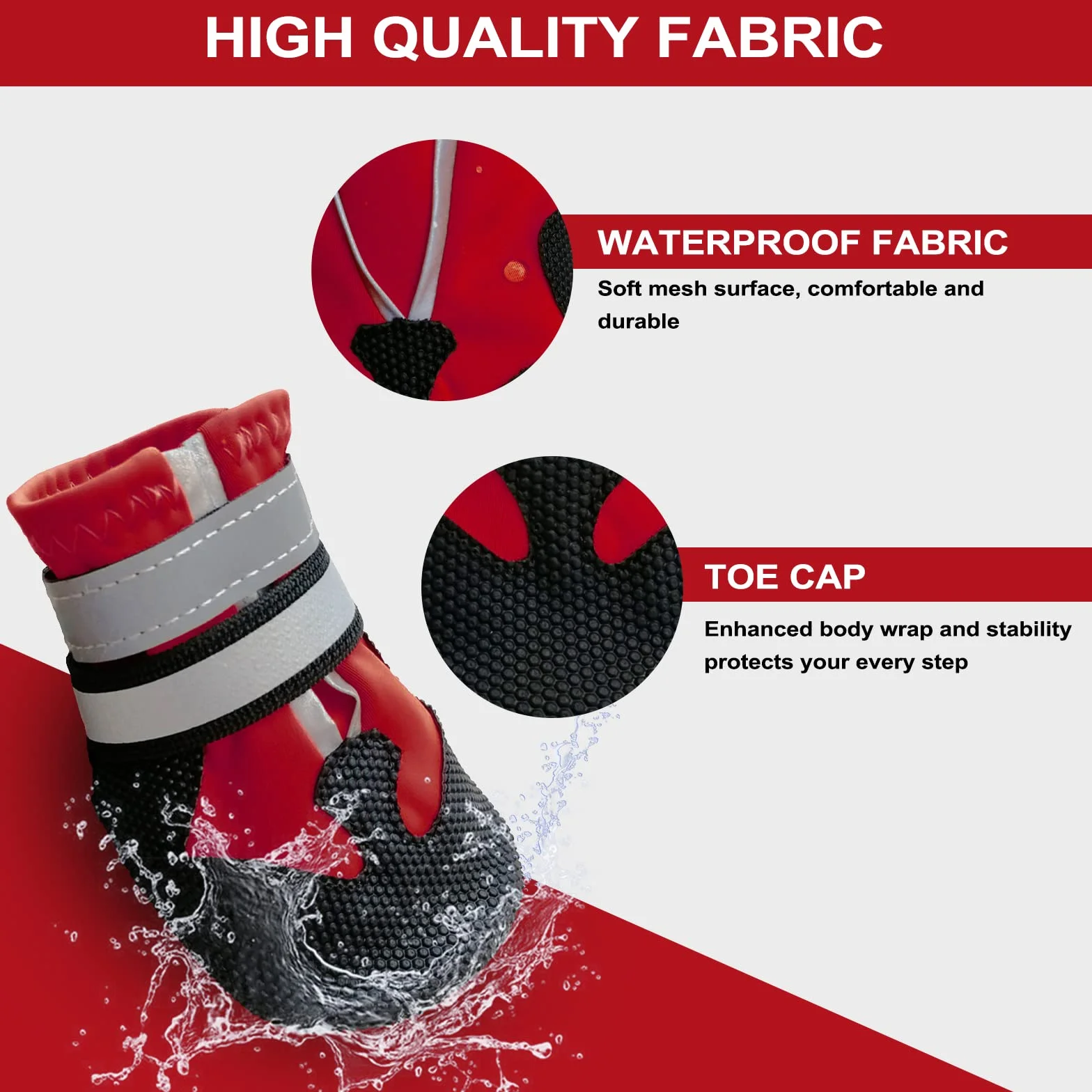 Bottes Chien Imperméables avec Sangles Réfléchissantes Antidérapante Protecteurs de Pattes Taille Petit Moyenne Grande (L, Rouge)