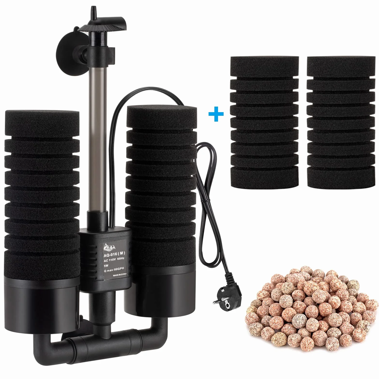 AQQA Filtre éponge d'aquarium 3/5W Double électrique Silencieux pour filtrage Biologique et mécanique