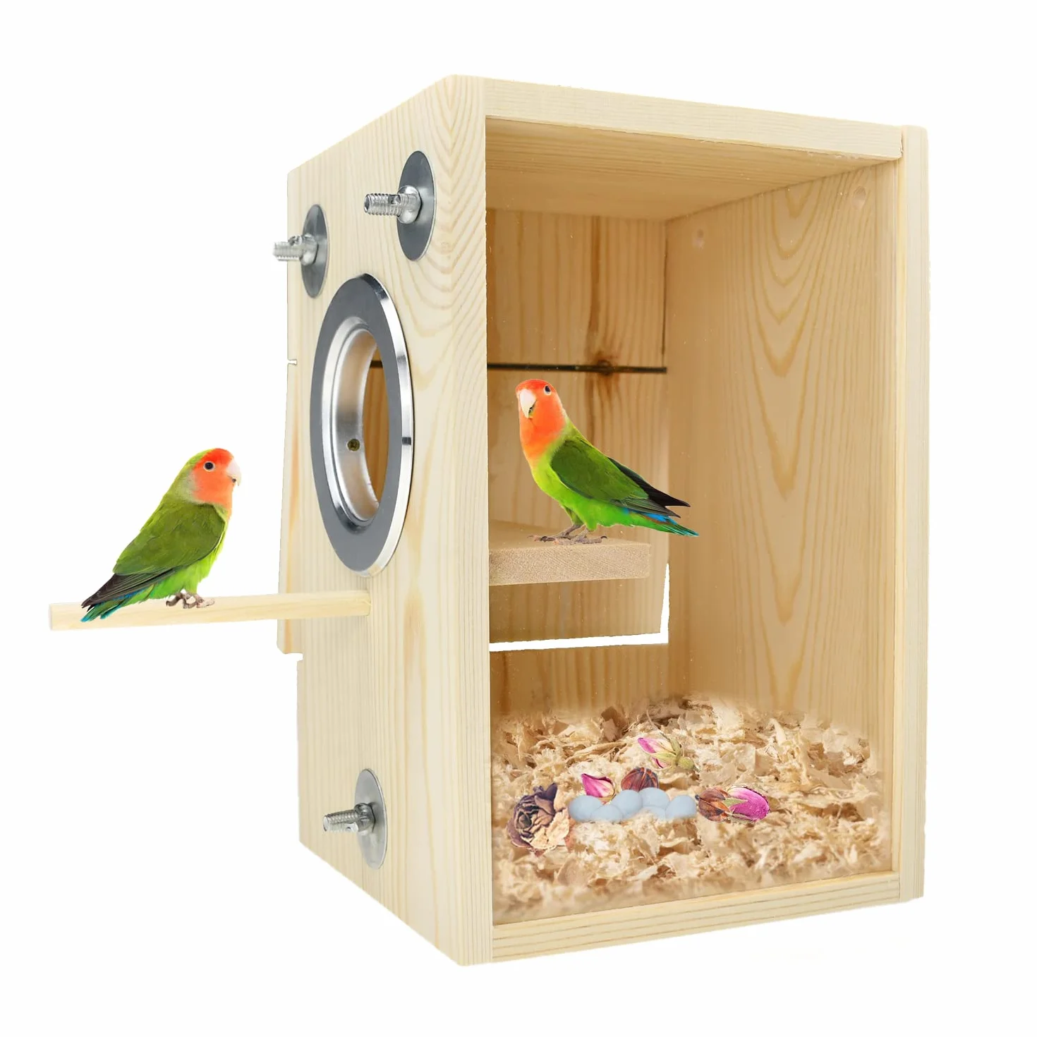 Nichoir à Oiseaux en Bois Acrylique Transparent pour Perruches, Perroquets