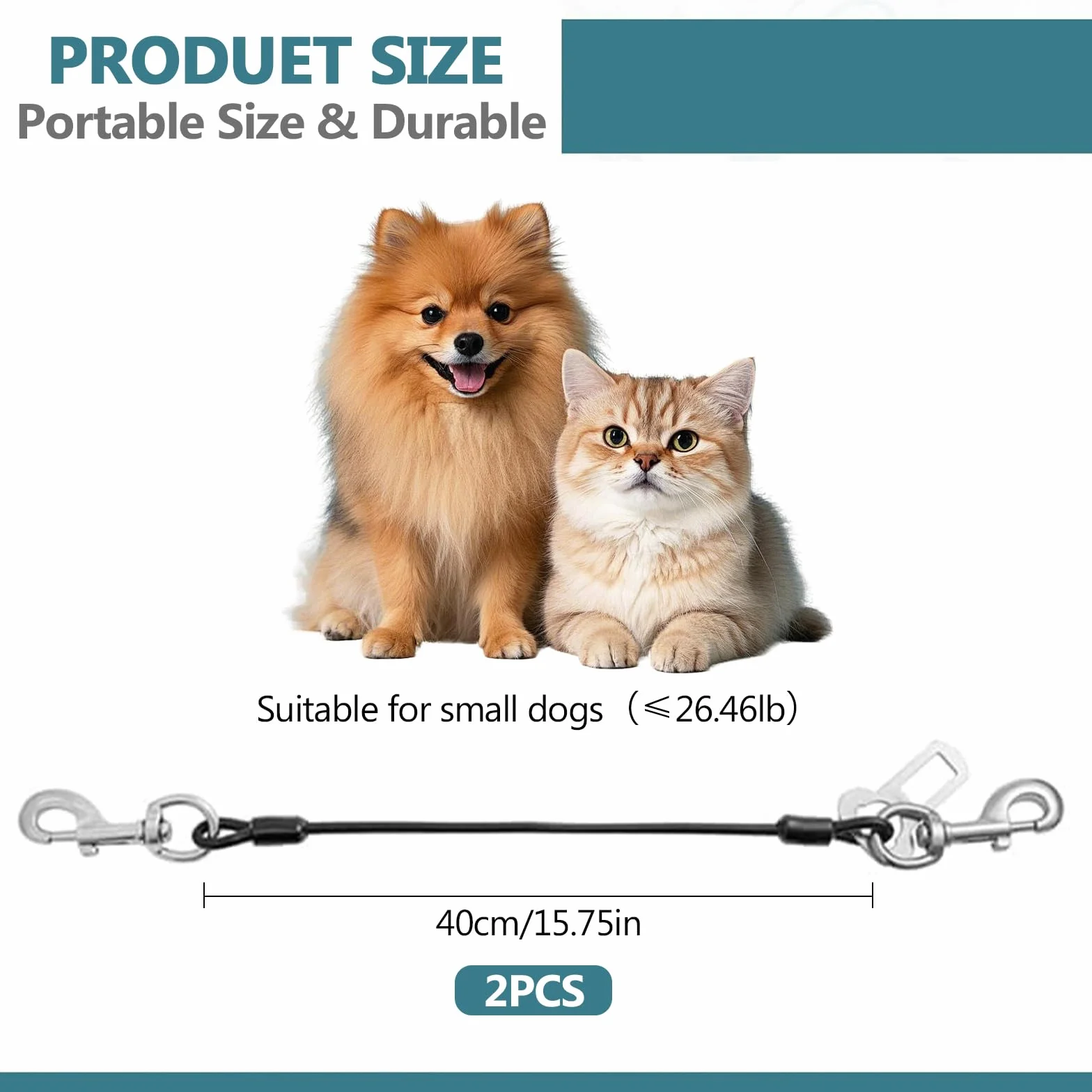 2 Pièces Ceintures de Sécurité pour Chien, Anti Morsure Laisse pour Chien, Harnais de Voiture, Cordes D'extension de Laisse avec Crochet Pivotant à 360 Degrés, Résistant à la Mastication