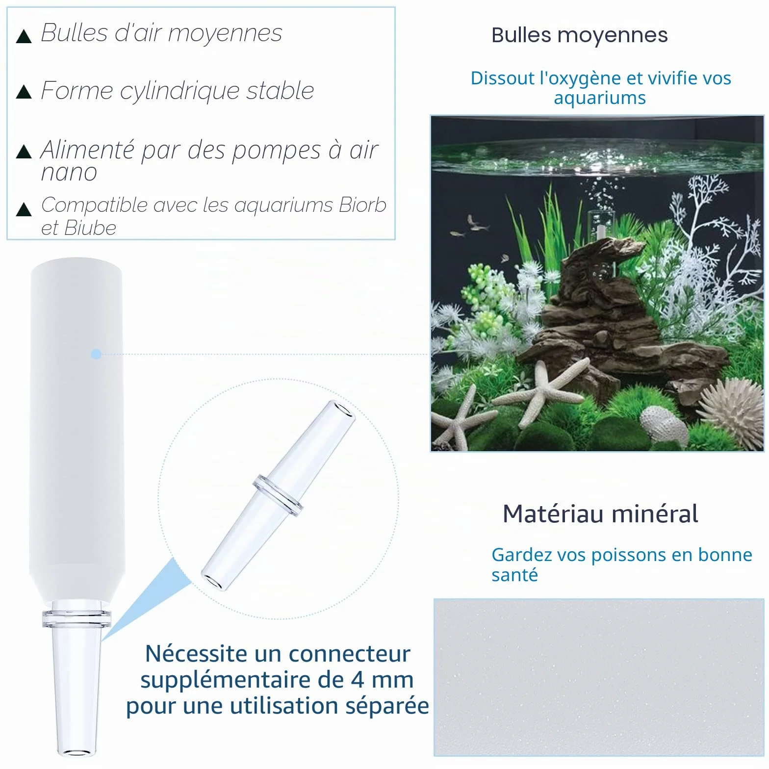 Pawfly Cylindres de Pierre à air pour Aquarium, 5 Pièces Mini Bubbler Blanc de Remplacement pour Tube spécifique Classic Flow Halo et Life Fish Tanks Diffuseur de Bulles pour Nano Air Pumps