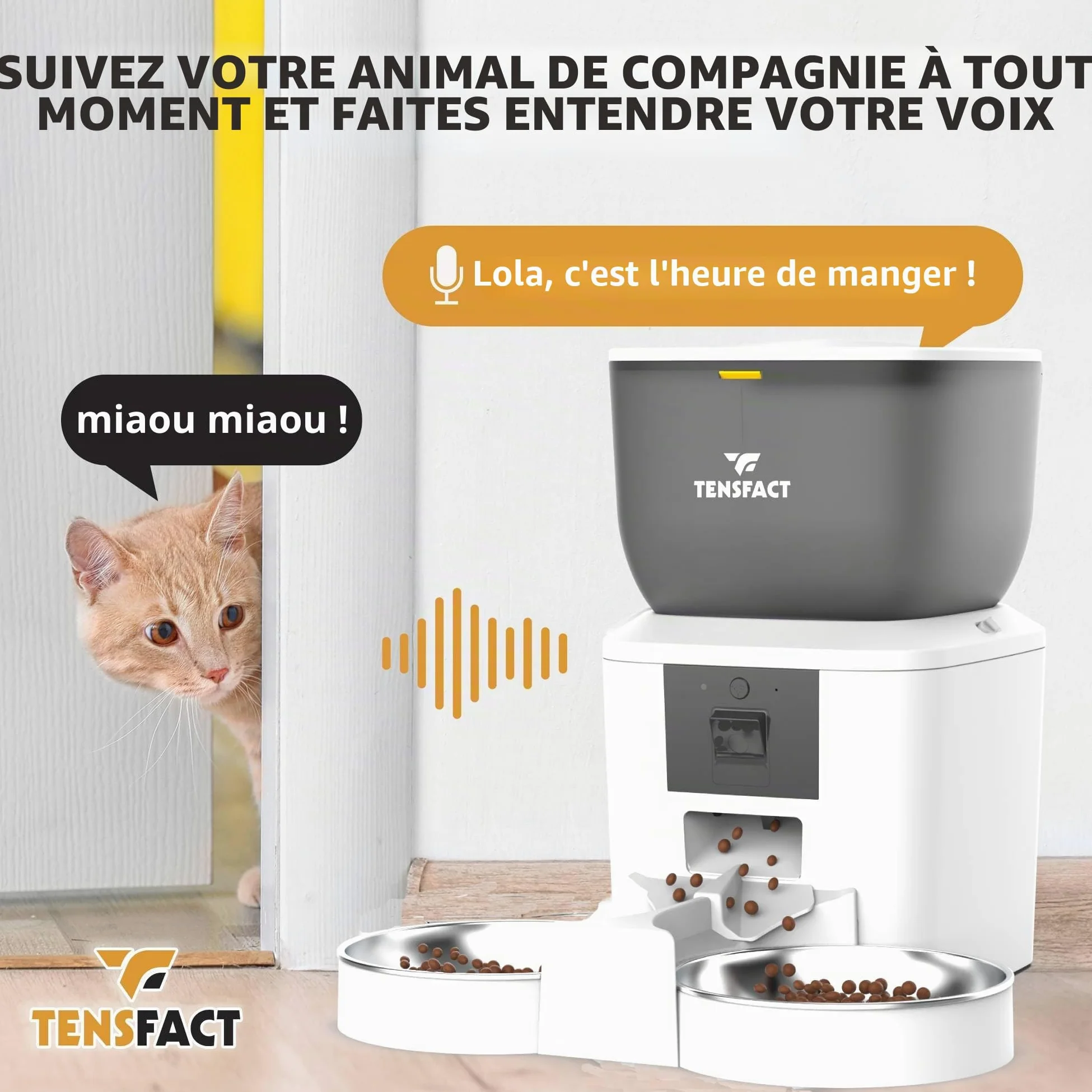 Gamelle Automatique Chat - Distributeur Automatique Chat avec Caméra Full HD - Gamelle Simple et Duo - Blanc