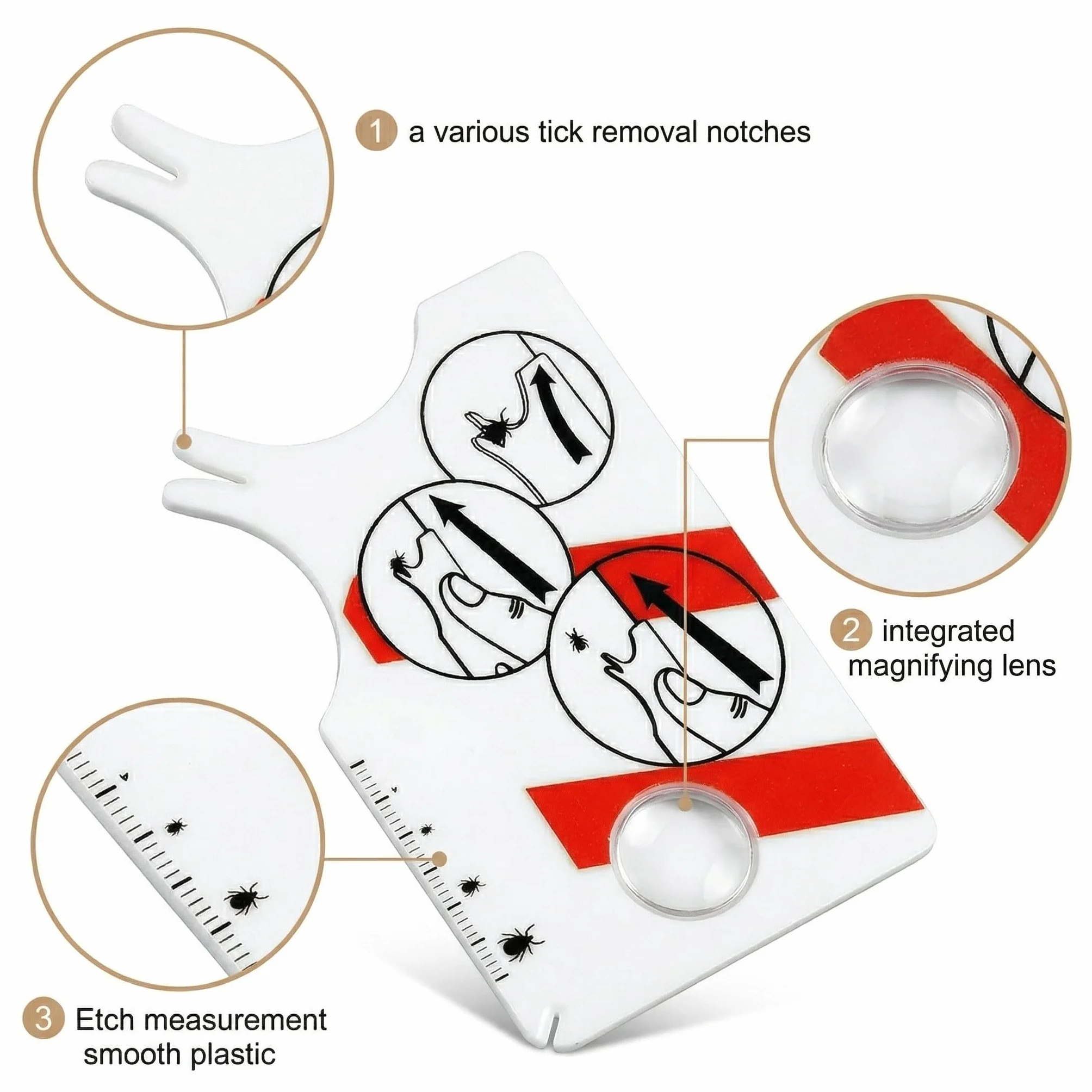 Tire Tique Carte Lot de 2 avec Loupe – Extracteur de Tiques Rapide & Sûr pour Humain, Chien, Chat, Enfants