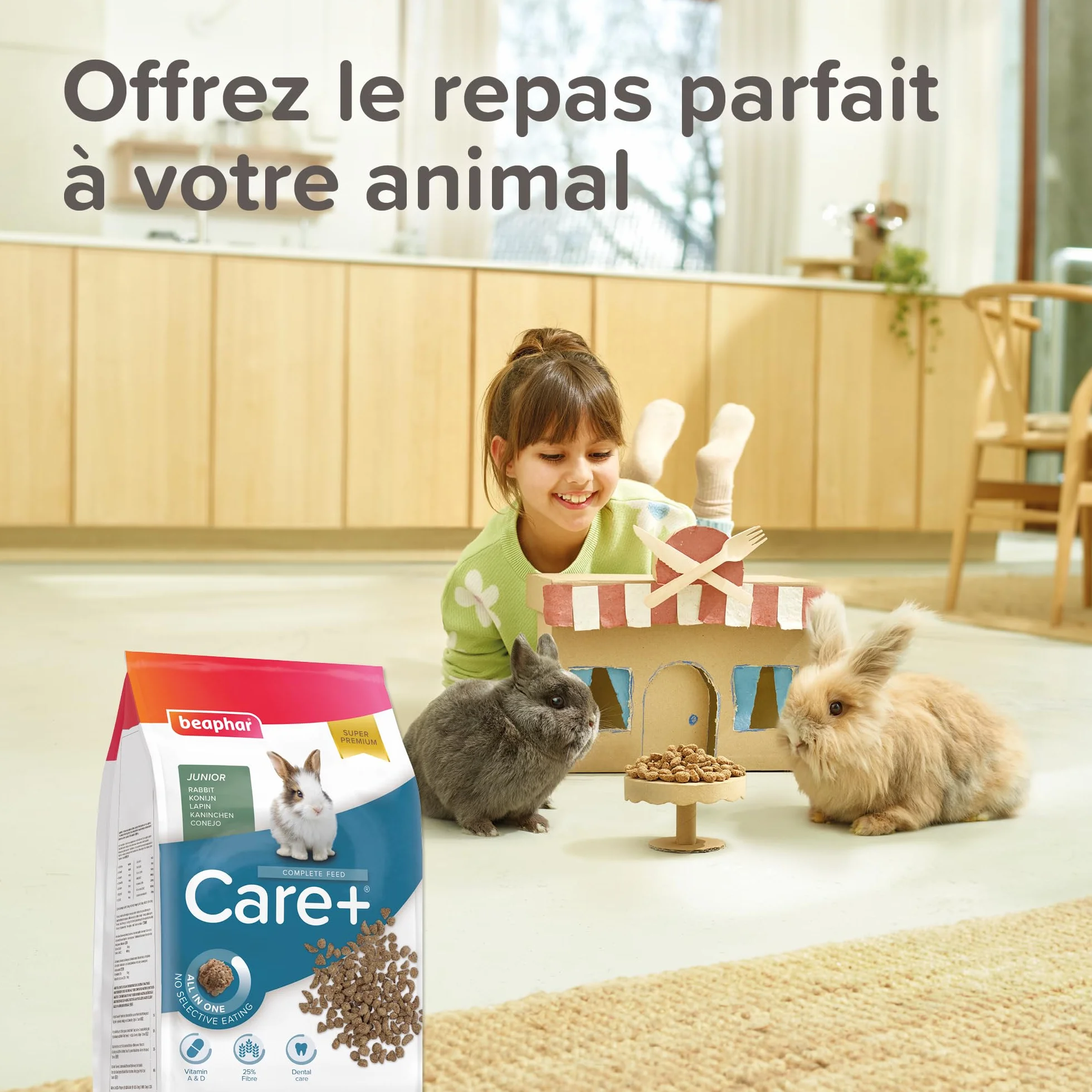 BEAPHAR Care+ Alimentation Super Premium extrudée pour Lapin Junior 25% Fibres 1.5 kg