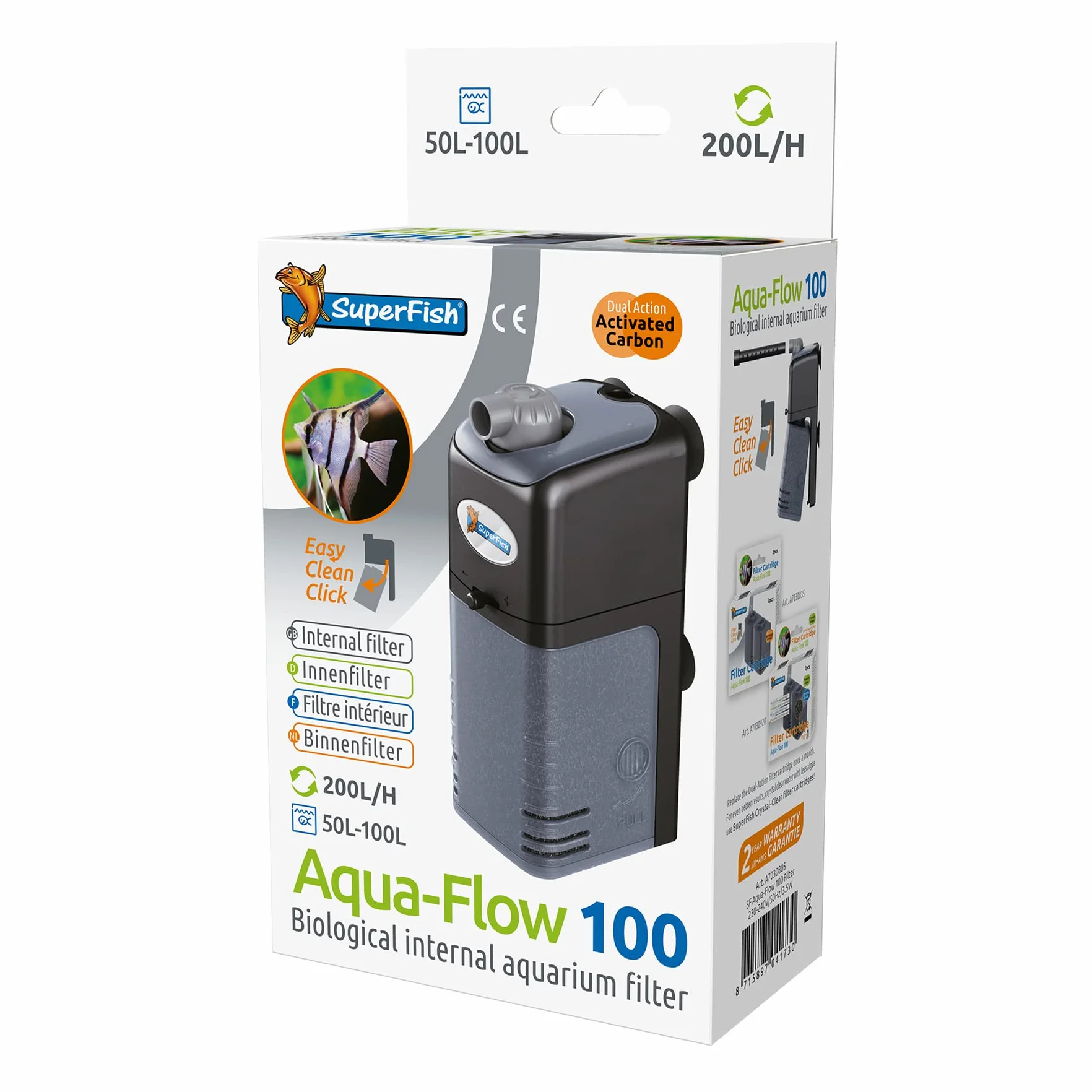 Superfish Aqua Flow 100 Filtre Interne 200 l/h Noir