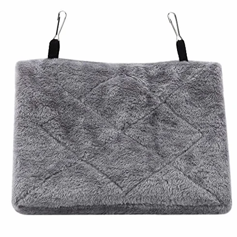 Hamac Perroquet Nid d'Oiseau Chaud Doux en Peluche Suspendu Cage Tente pour Oiseaux Hiver Lit Coton Gris