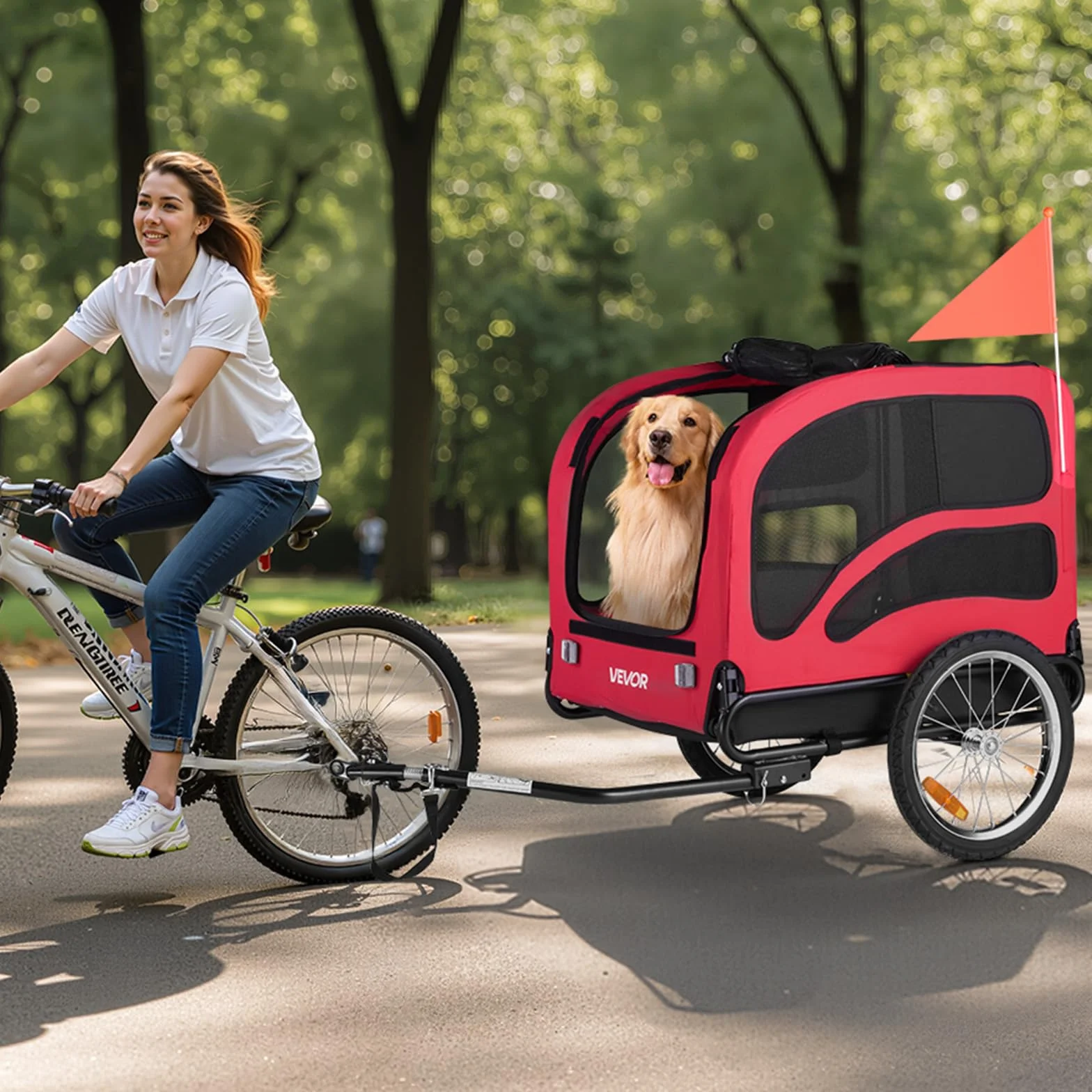 VEVOR Remorque de Vélo Chien Pliable Charge 45 kg Porte Animaux de Compagnie de Vélo Cadre Facile à Plier avec Roues à Dégagement Rapide, Coupleur de Vélo Universel,Réflecteurs, Drapeau
