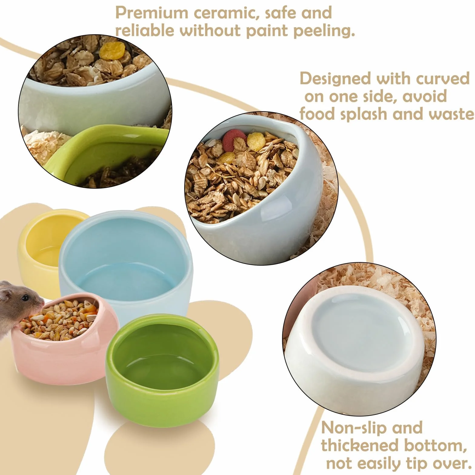 Bols pour Hamster en Céramique Anti-morsures, Mangeoire pour Petits Animaux