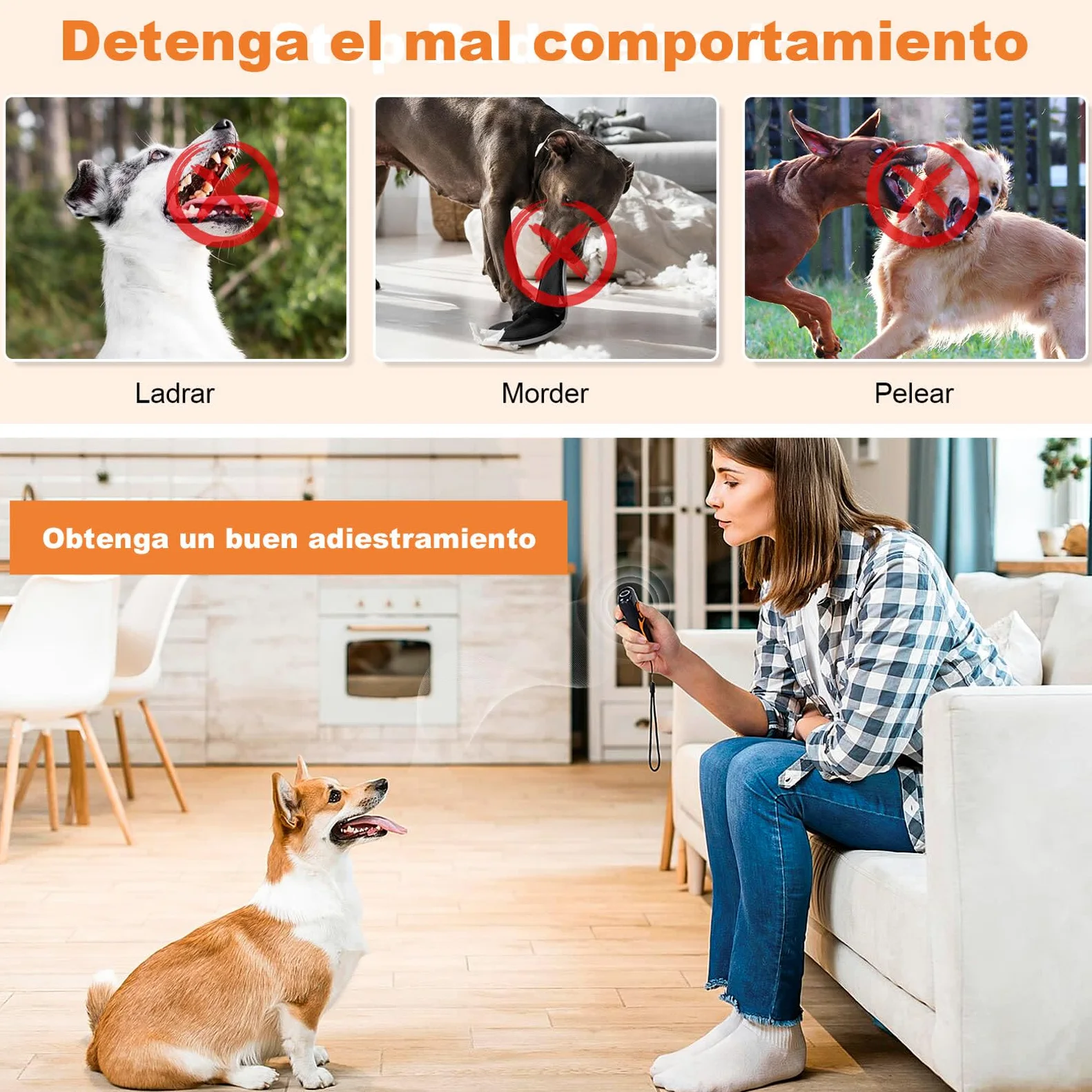 Antiladrides pour chiens à ultrasons Dispositif anti-aboiement pour chiens Répulsif Canin Portable Rechargeable 15 m Sûr et humain Anti-aboiement Intérieur Extérieur | 15 m portée double fréquence USB rechargeable jusqu'à 60 jours portable dragonne intéri