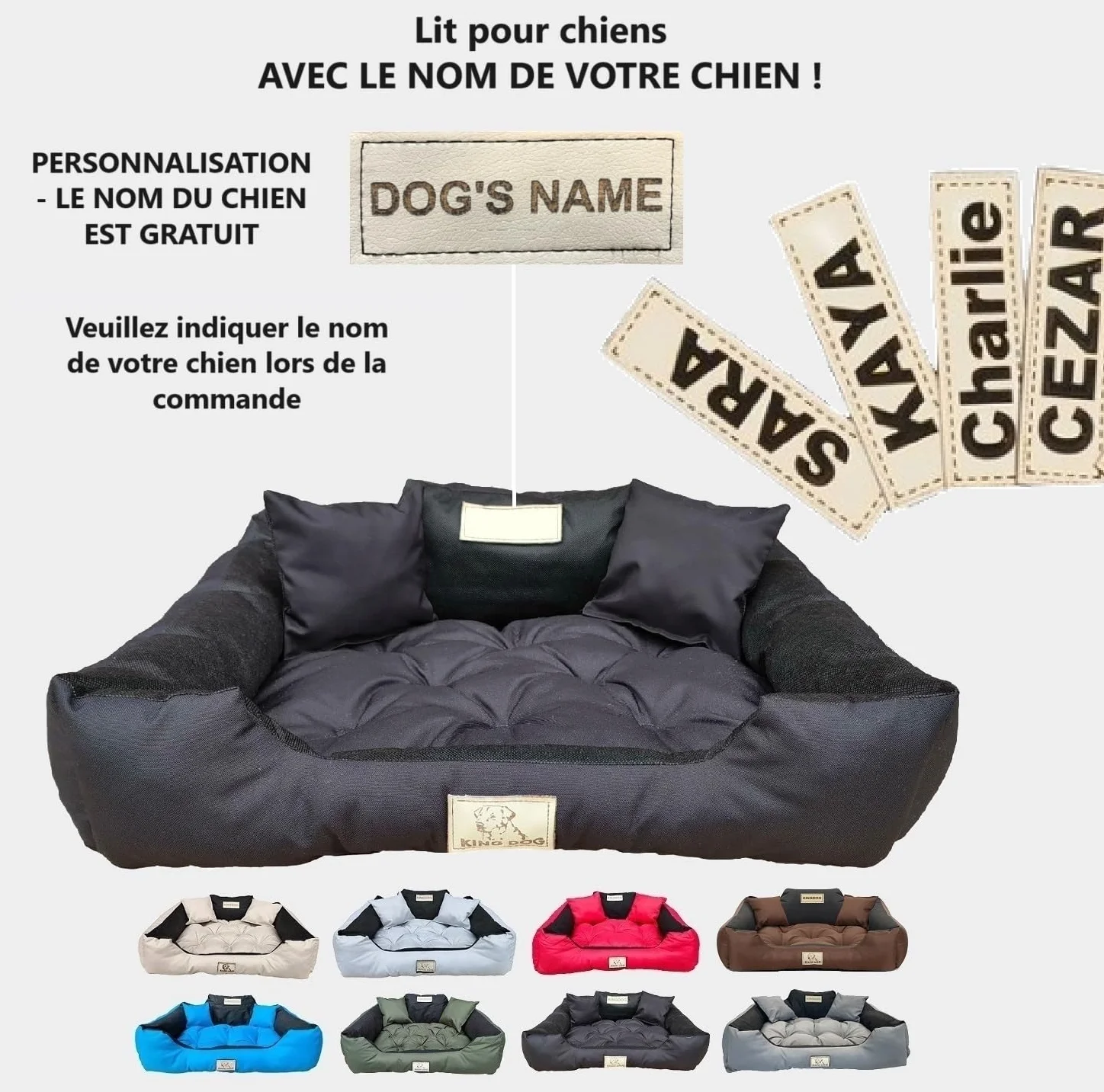KING DOG Lit pour Grands Chiens 100x75 Noir Coussin Imperméable Canapé Adapté au Lavage