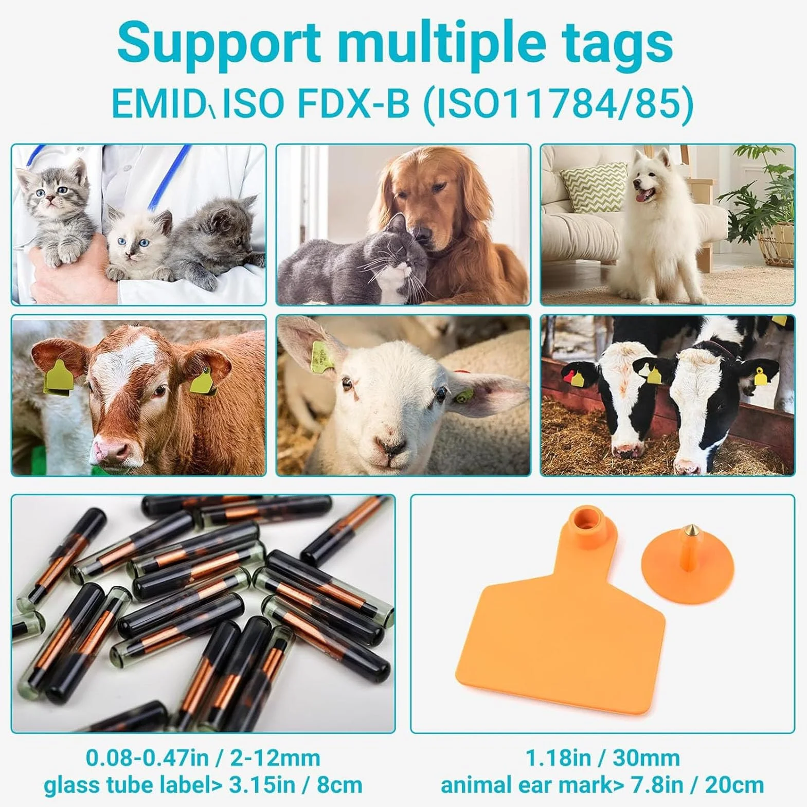Scanner de Lecteur de Puces pour Animaux de Compagnie, Scanner D'identification de Puce RFID pour Animaux de Compagnie avec Stockage de Données de 128 Enregistrements, Scanner