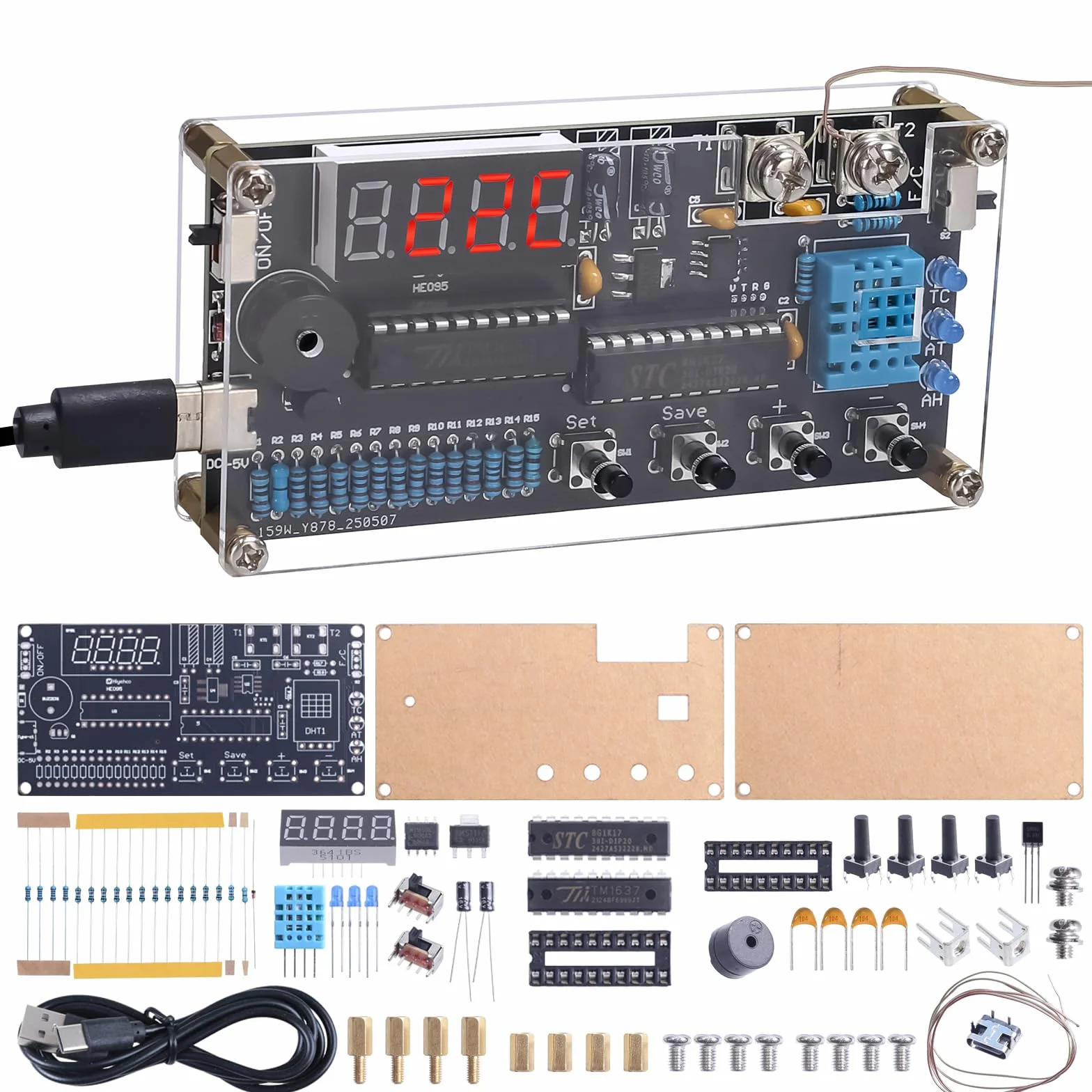 Thermomètre hygromètre à souder DIY DC 4,5 V-5 V -50 ℃ ~ 450 ℃ thermocouple numérique de type K Mini thermo-hygromètre électronique Kit de construction pour bureau, garage ou serre formation