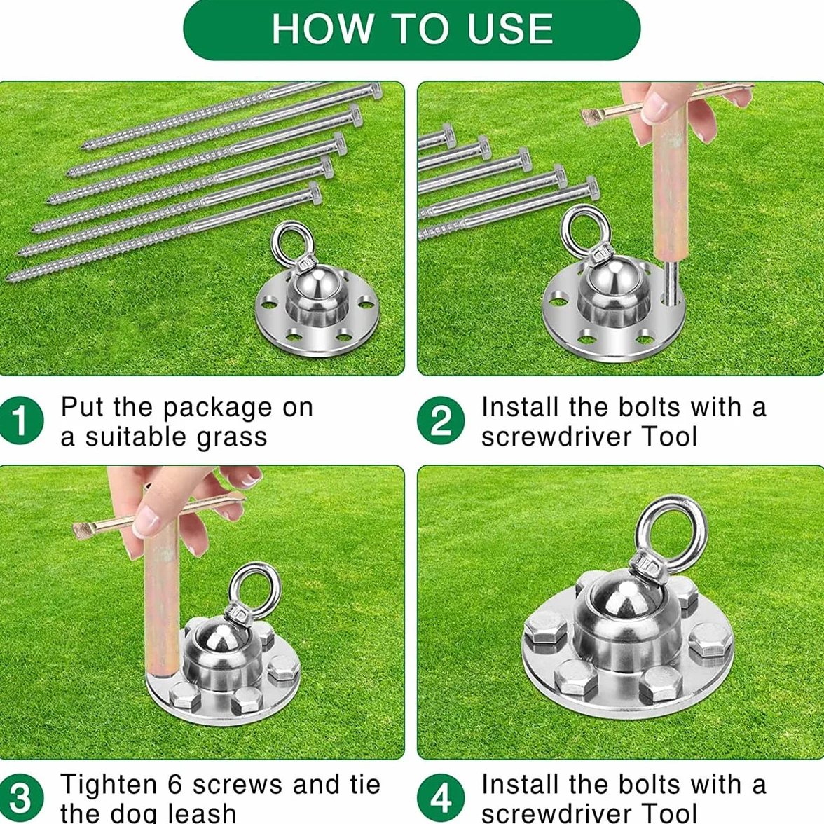 WANGCL Piquet pivotant à 360° pour chien - Force de traction de 680 kg - En acier inoxydable - Résistant à la rouille - Pour extérieur, camping, pelouse