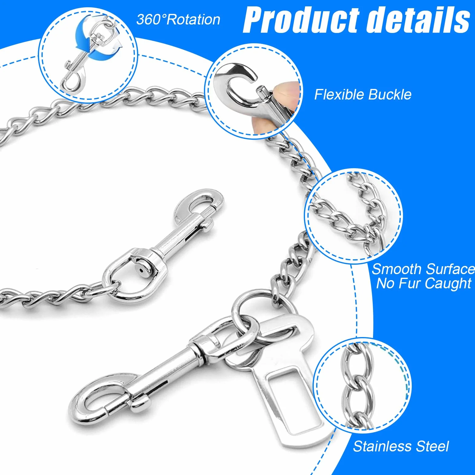 Collier en acier inoxydable 80 cm harnais de sécurité pour chiens de petite taille