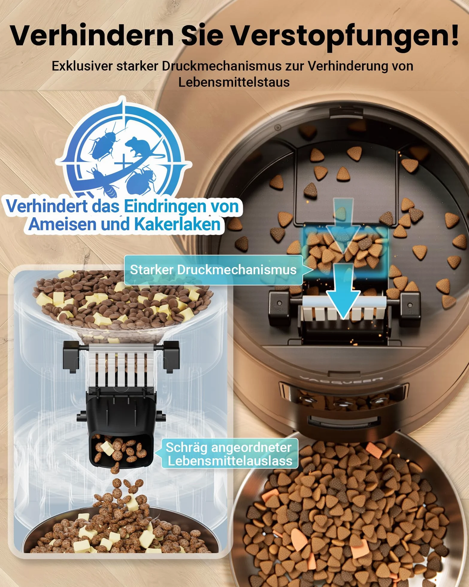 Mangeoire automatique pour chat avec application et minuterie, 6 l/25 tasses, 3 gamelles, 3 paquets de déshydratants, système anti-obstruction, WiFi 2,4 G, enregistrement vocal 10 s, distributeur de