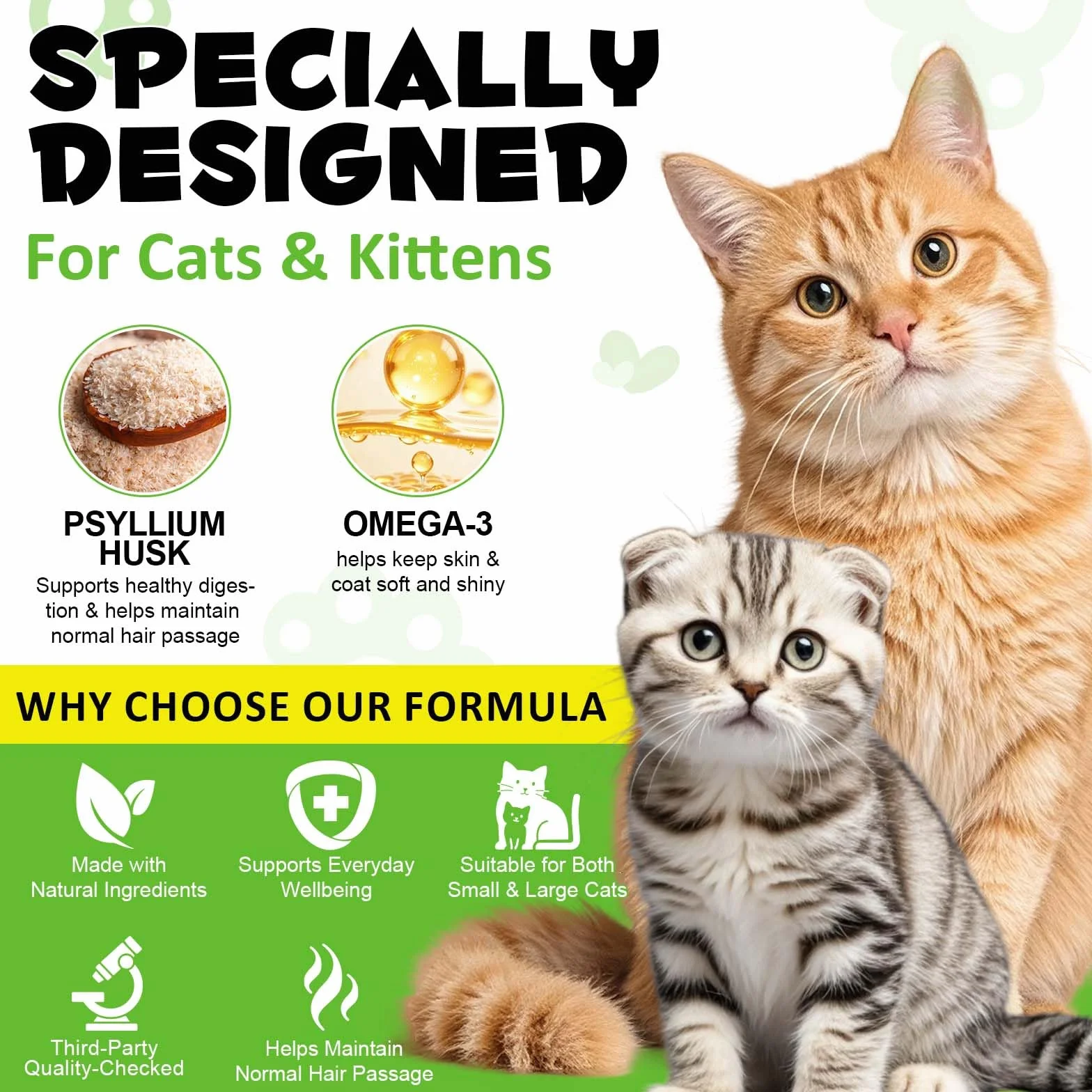 Lot de 2 traitements pour chats 200g 60 jours avec oméga-3 et fibres alimentaires