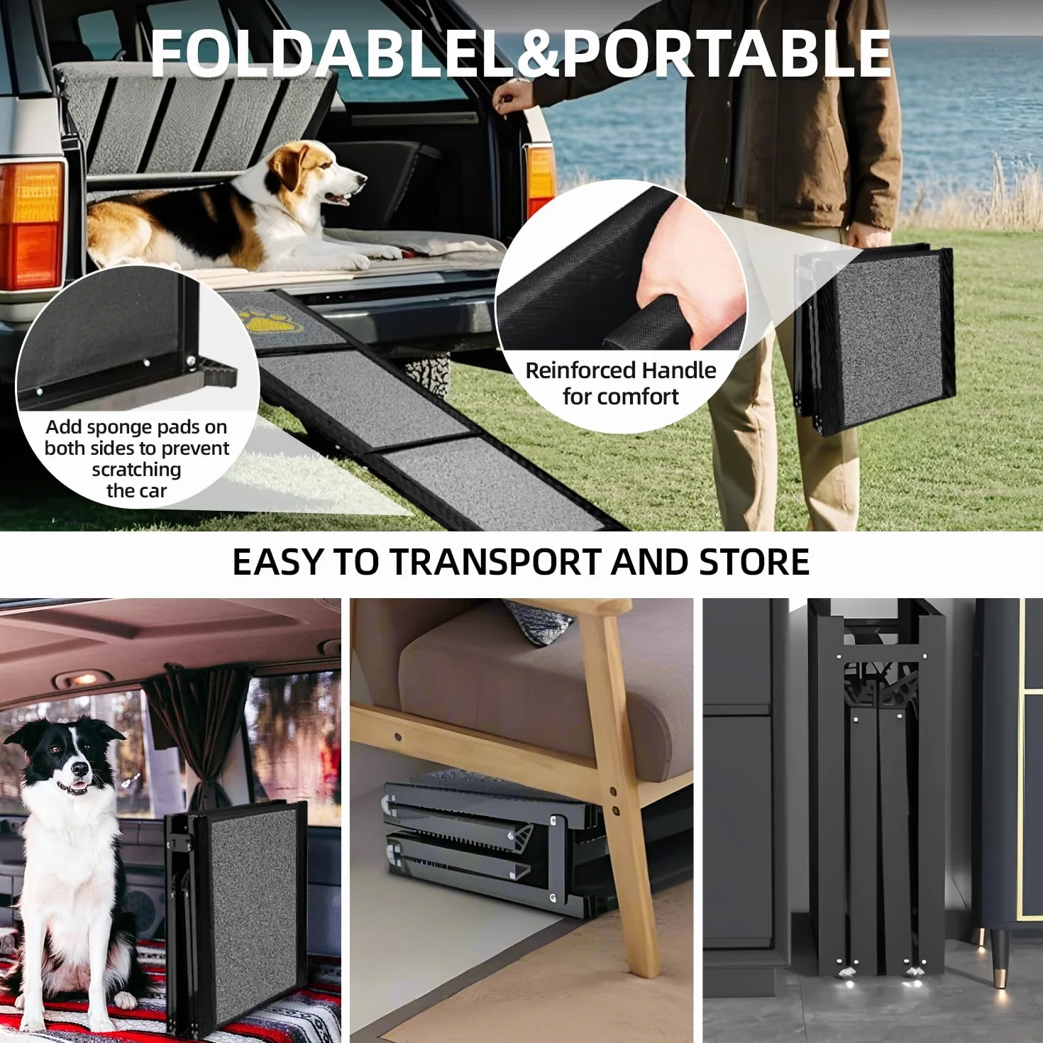 Rampe pour chien pliable extra longue 180 cm avec surface de tapis antidérapante pour petits, moyens et grands chiens - Rampe portable pour voiture, SUV, camion, canapé et lit