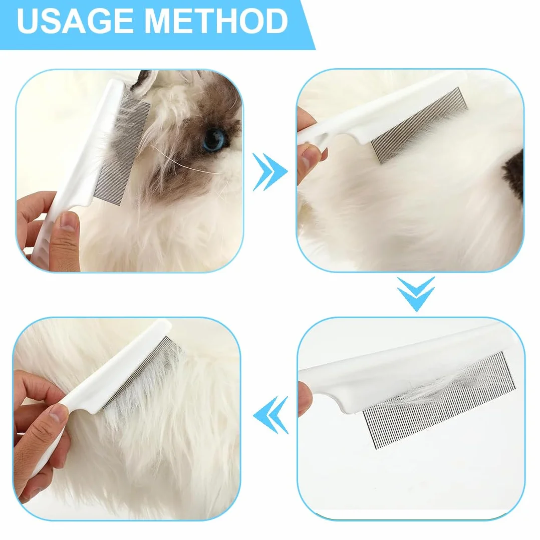 4 Pièces Peigne Anti Puces Peigne Anti Puces Pour Chat Et Chien Pour Poils Longs Pour Enlever Les Puces Les Tiques Les Taches De Larmes Et Les Pellicules Blanc Bleu