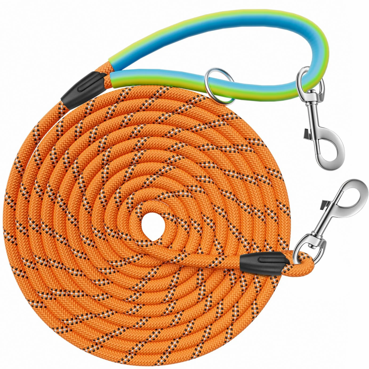 Laisse pour Chien Longue 5M 10M 15M 20M 30M avec Crochets Pivotants, Corde d'attache pour Petits Moyens Grands Chiens (Orange, 5M)