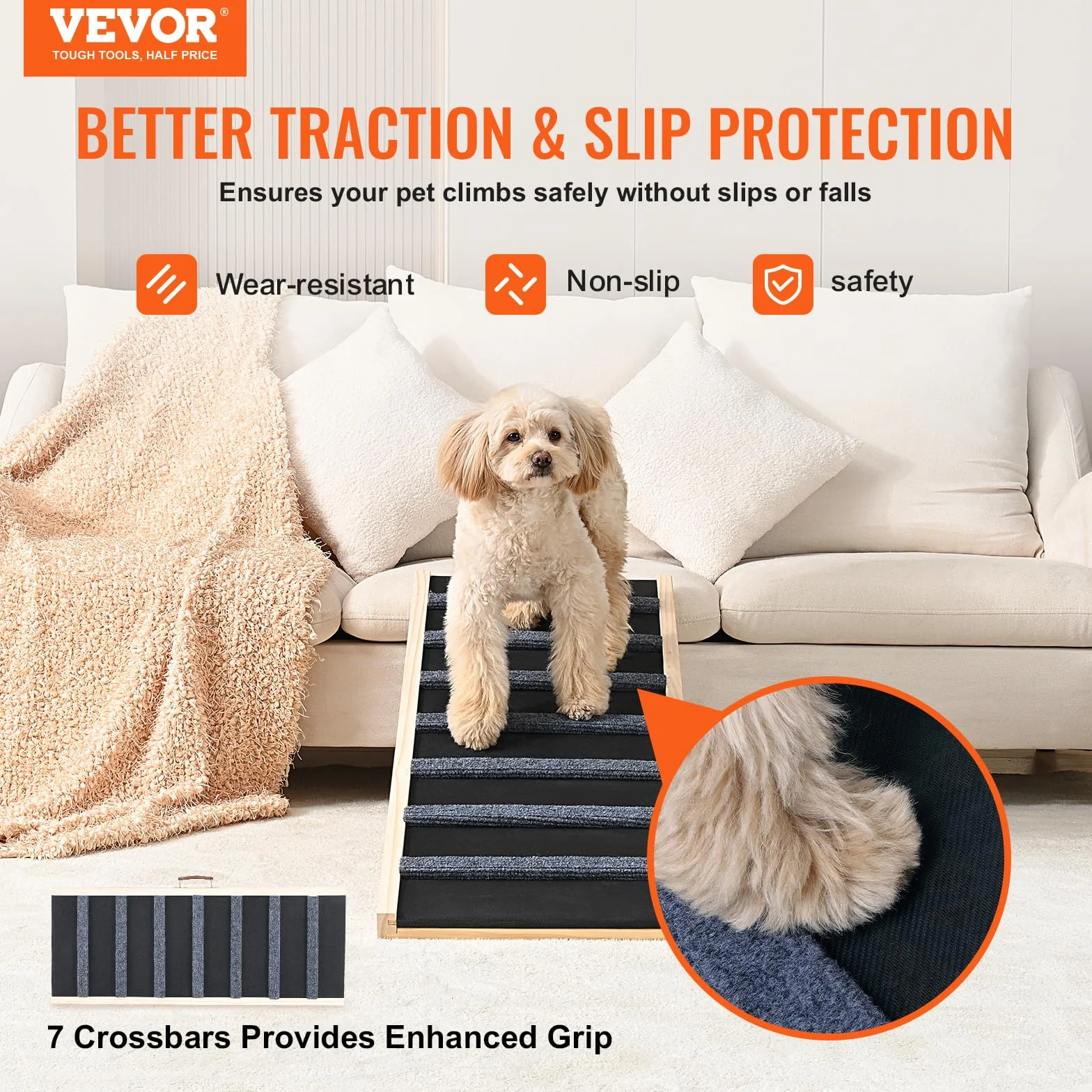VEVOR Rampe pour Chien Longueur 1000 mm Rampe Pliable de Voiture Antidérapante pour Chiens de Petite ou Grande Taille Hauteur Réglable 38-56 cm Convient pour Lit, Canapé, Sofa, Intérieur, Extérieur
