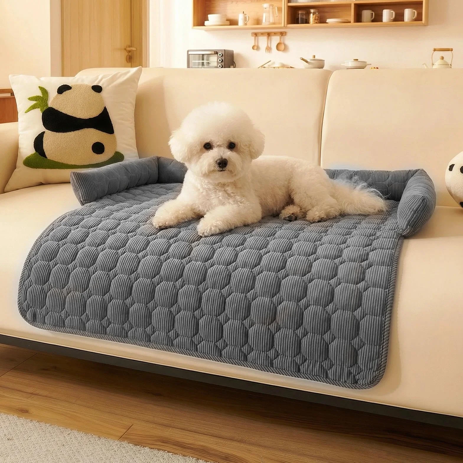 Panier Chien Lavable Déhoussable Antidérapant 75x75 cm Gris Foncé