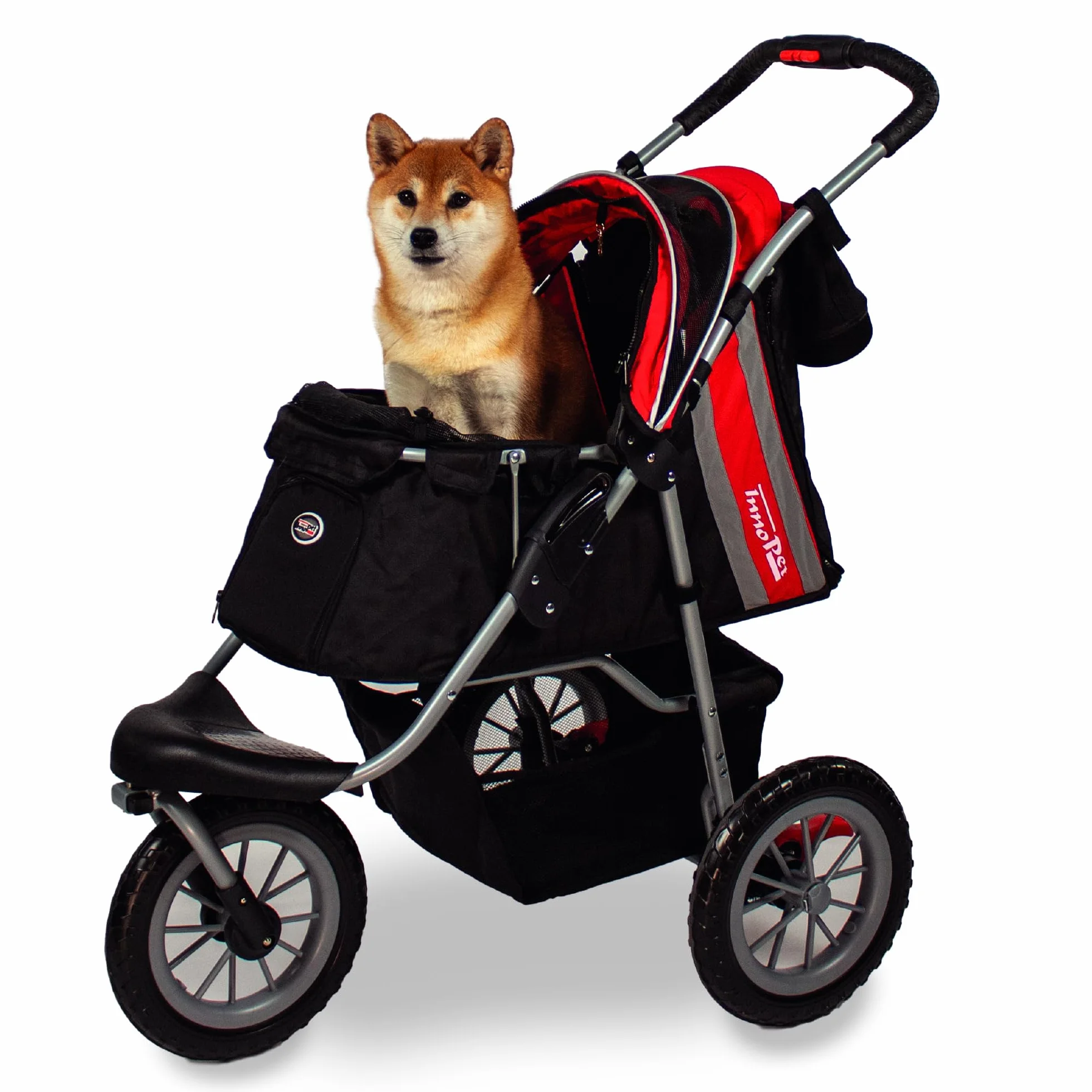 Poussette pour chiens et chats pliable Innopet Comfort Efa Eco Rouge/Noir 25 kg roues anti-crevaison 3 roues