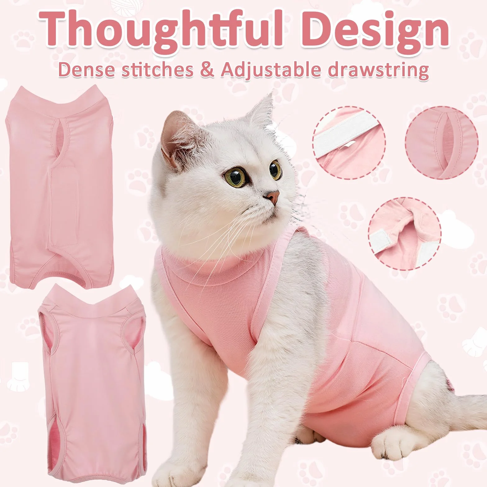 Body Chat Post Operatoire pour Chien Anti-Léchage, Gilet de Récupération Confortable, 2 Pièces, Gris + Rose