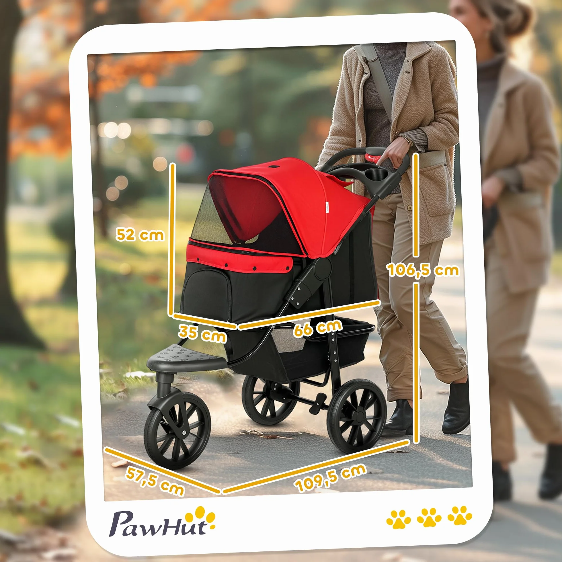 PawHut Poussette pour Chien Pliable 3 Roues Tout-Terrain 25kg Grande Roue 12" Antichoc Légère Chariot Animaux Rouge