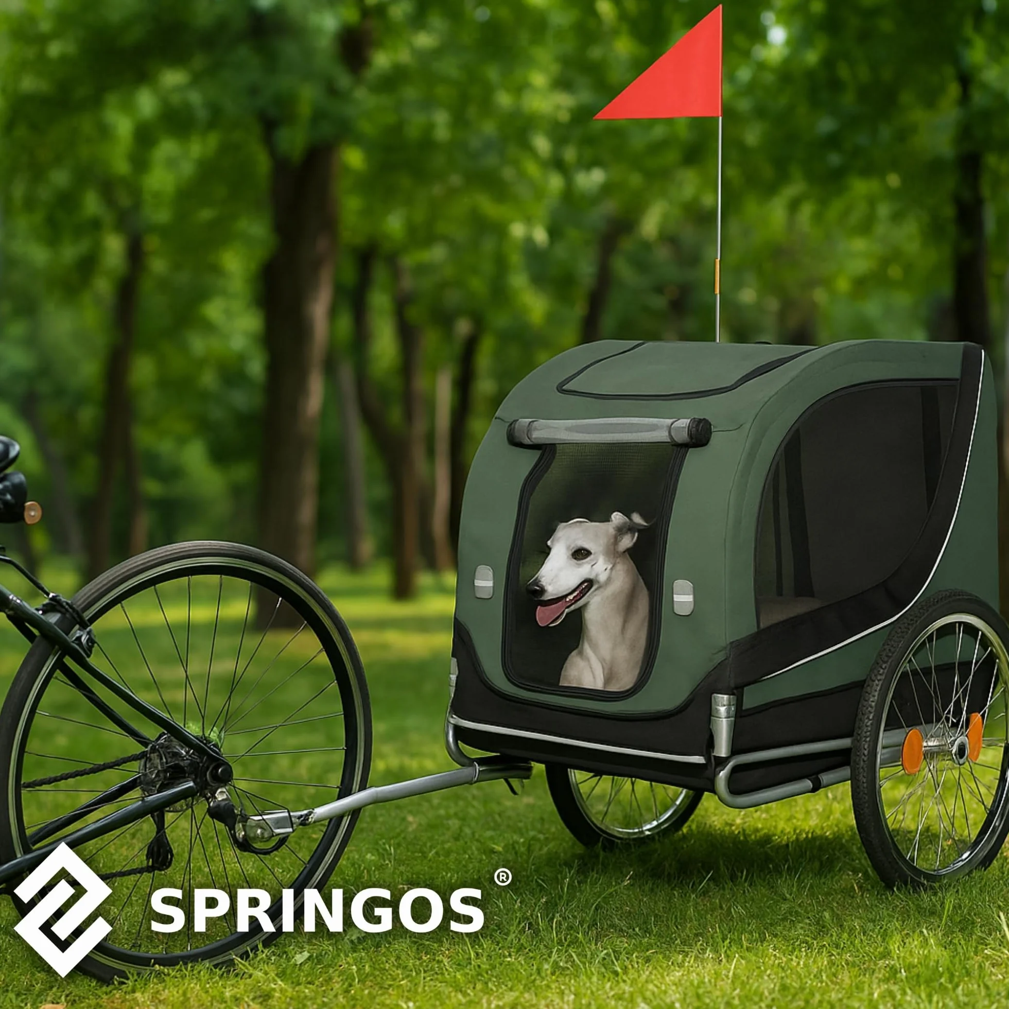 SPRINGOS Remorque de vélo pour chiens jusqu'à 40 kg avec drapeau