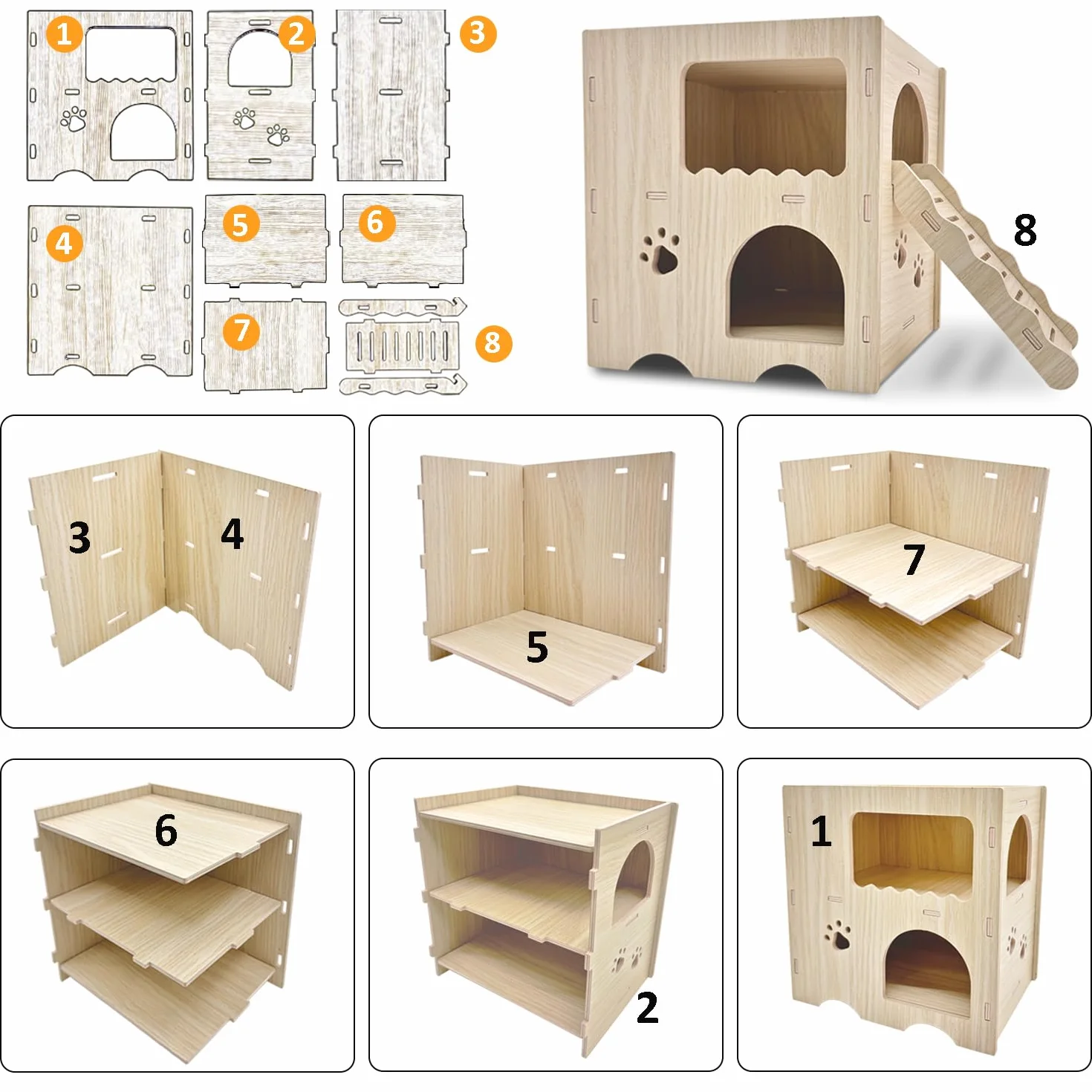 Maison Hamster, Maison en Bois pour Hamster Nains Hamster Syrien Rat Gerbille, 2 étages avec Échelle