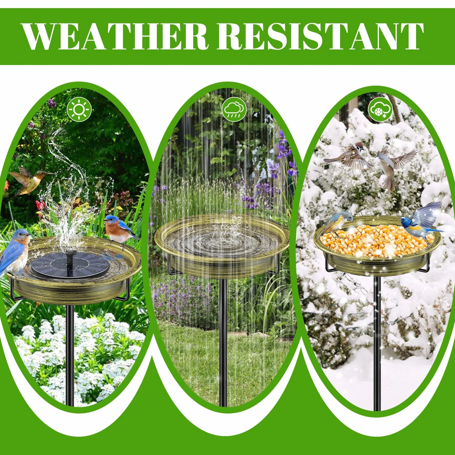Abreuvoir pour oiseaux grand 101,6 cm, bain d'oiseaux en métal, résistant au gel, or rétro