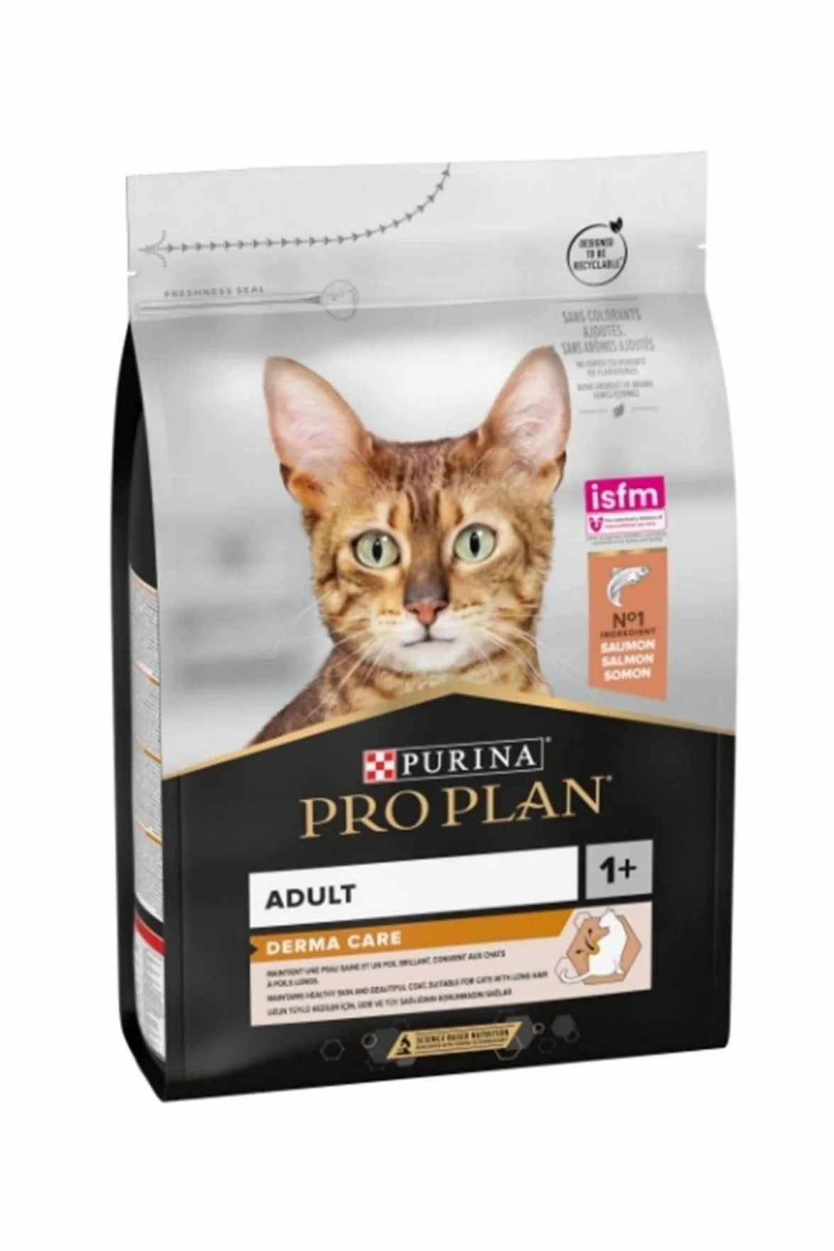 PURINA PRO PLAN | Derma Care | Chat Adulte à poils longs | Croquettes formulées pour maintenir une peau saine, un poil brillant, limiter la perte excessive de poils | Au Saumon | Sac | 3 Kg