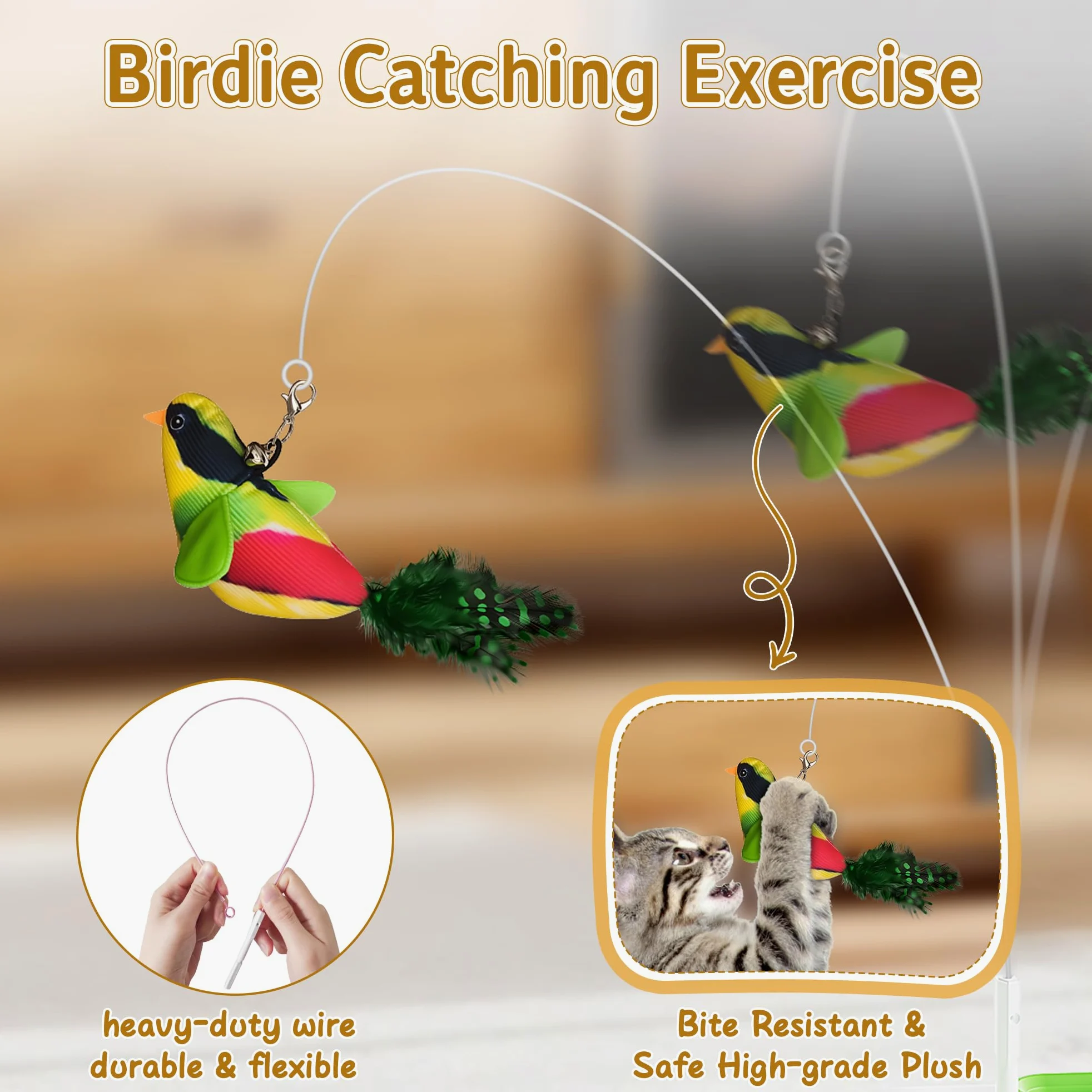 Jouet interactif 3 en 1 pour chat d'intérieur, jouet automatique pour chaton, oiseau volant, taupe à 6 trous, plume rotative, jouet interactif rechargeable USB pour chats d'intérieur ennuyés