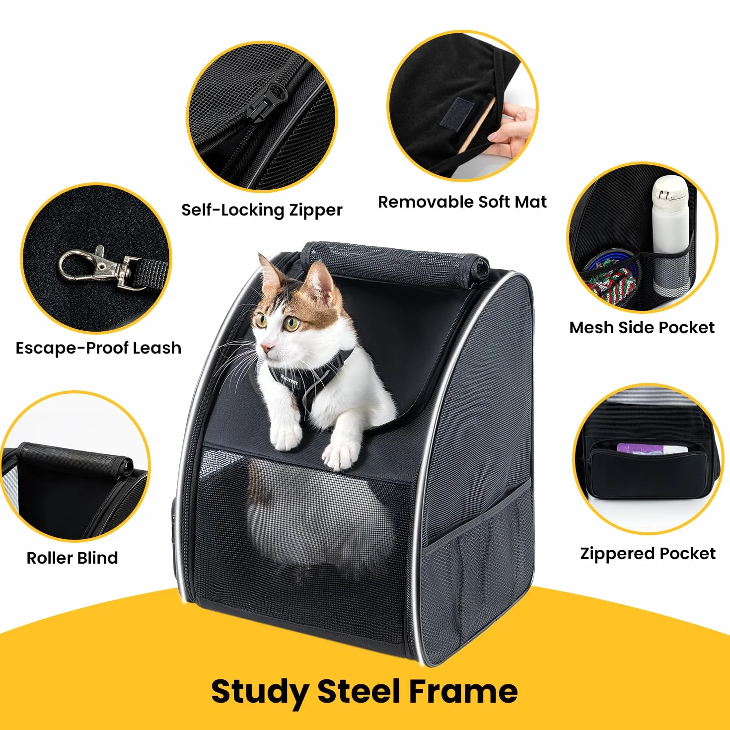Conlun Sac à Dos Transport Chat Chien jusqu'à 7kg Pliable Fenêtres Maille 3 côtés Voyages Randonnées Noir