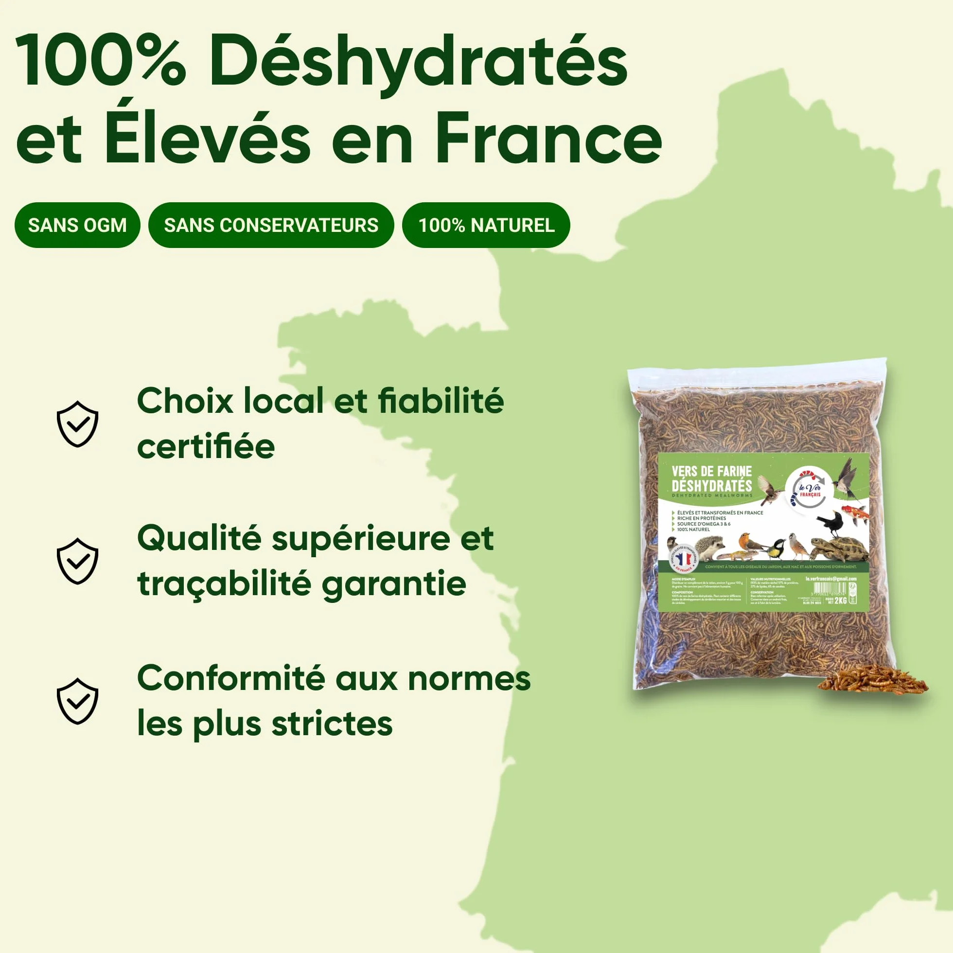 Vers de Farine 2kg Nourriture pour Poules Riche en Protéines 55% 100% Naturelle France